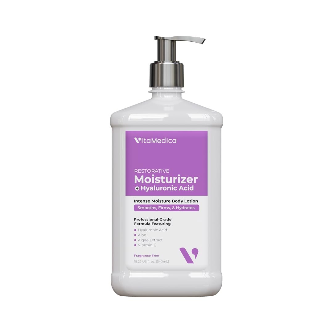 VitaMedica Hyaluronic Acid Body Moisturizer for Crepey & Aging Skin – Firming, 24-Hour Hydration – Professional-Grade Formula with Algae, Aloe & Panthenol – Fragrance Free