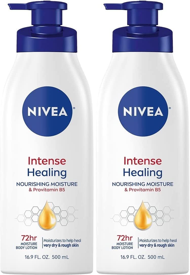 NIVEA Intense Healing Body Lotion, 72 Hour Moisture for Dry to Very Dry Skin, Body Lotion for Dry Skin, 16.9 Fl Oz Pump Bottle – Pack of 2