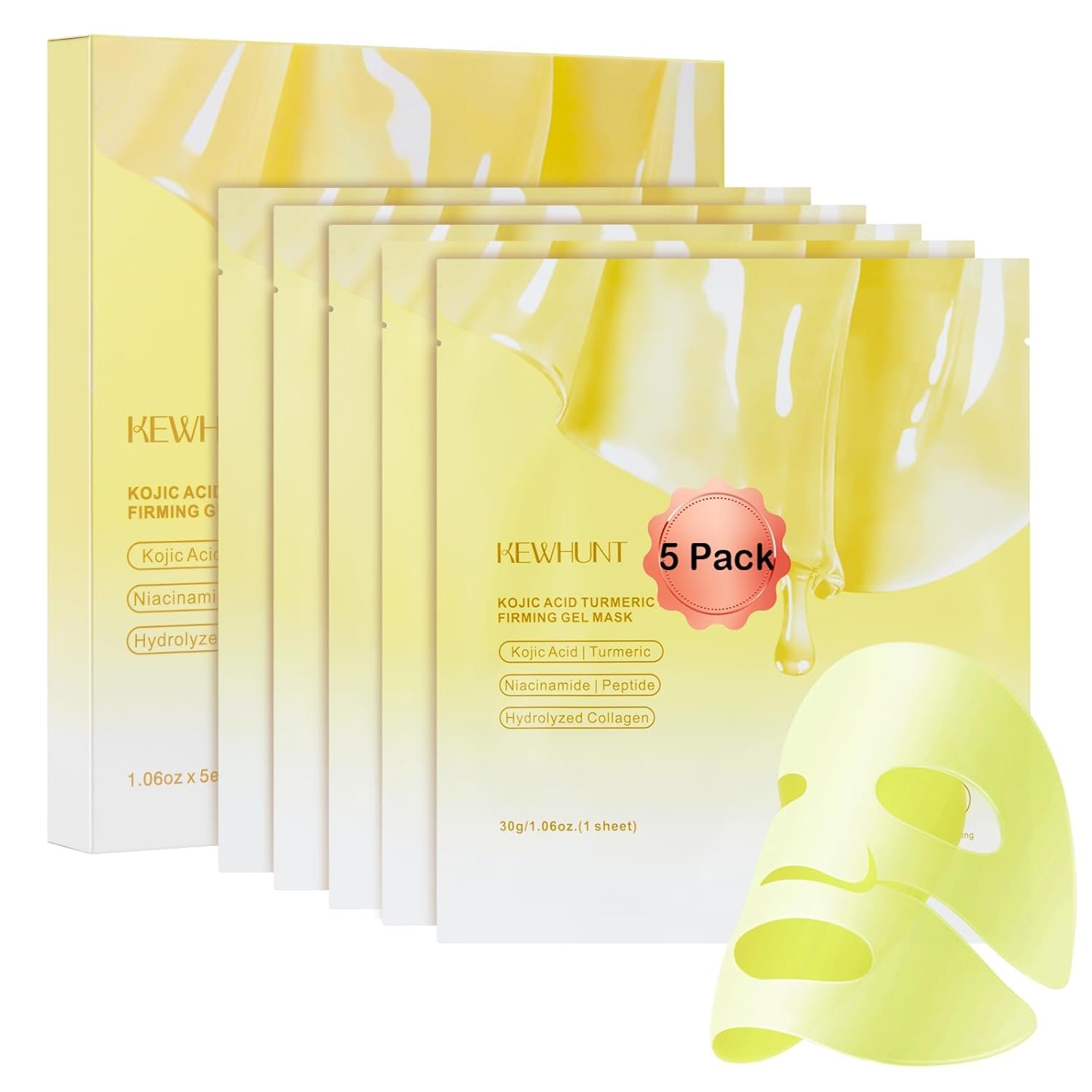 Kojic Acid Turmeric Gel Mask,Overnight Face Mask,Jelly Gel Collagen Mask with Niacinamide,Peptide for Glass Glow Skin – Elasticity, Firming, Smoothing,Fine Lines,Skincare 5ea Mothers Day Gifts for Mom