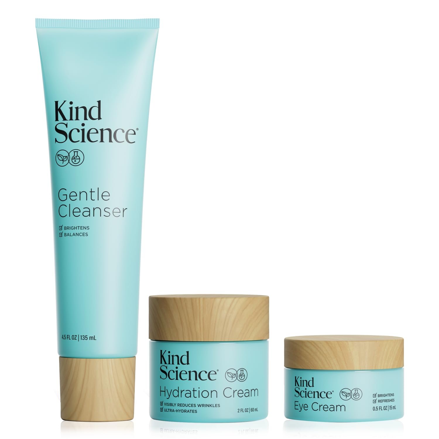 Kind Science 3-Piece Skin Care Set, Gentle Cleanser, Hydration Cream, Eye Cream – Essential Anti Aging Trio – Anti Aging Skin Care Set for Women – Paraben, Dye & Fragrance Free, Cruelty Free
