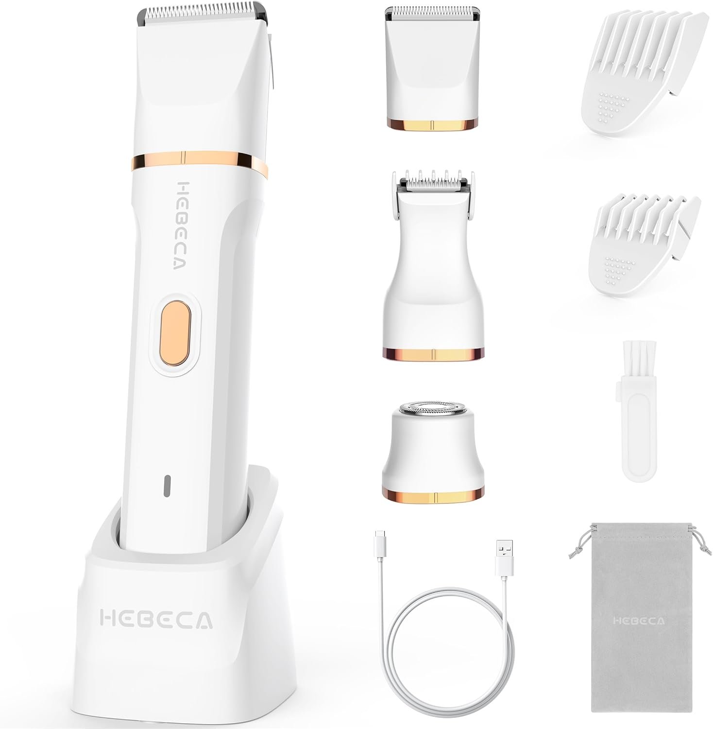 HEBECA Bikini Trimmer for Women, 3in1 Electric Razor for Women with Facial Trimmers & Intimate Shaver for Sensitive Skin, Waterproof Wet & Dry Use Rechargeable Pubic Hair Trimmer Removal