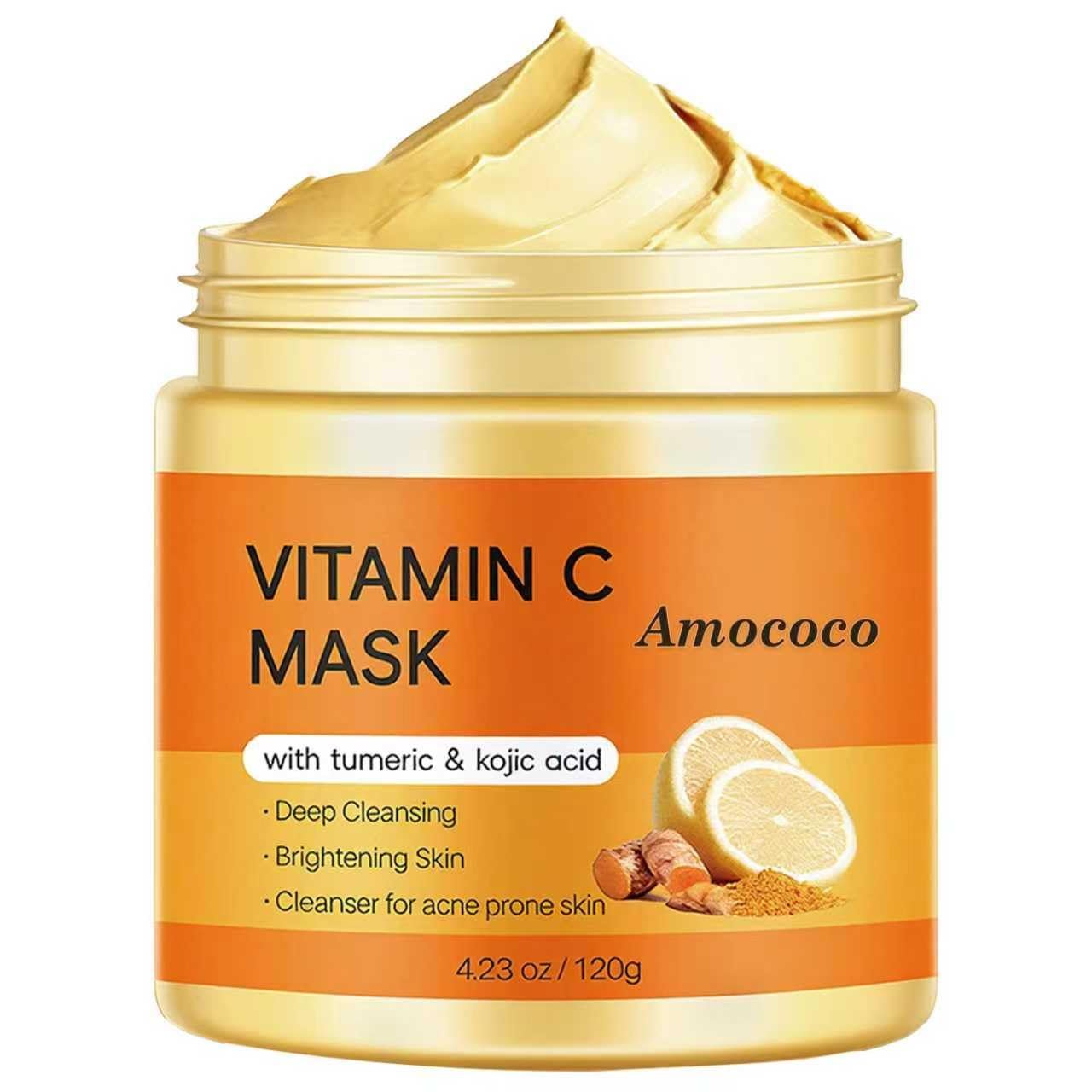 Vitamin C Face Mask with Turmeric & Kojic Acid, Fades Dark Spots & Evens Skin Tone, with Hyaluronic Acid & Collagen for Hydration, 4.23oz