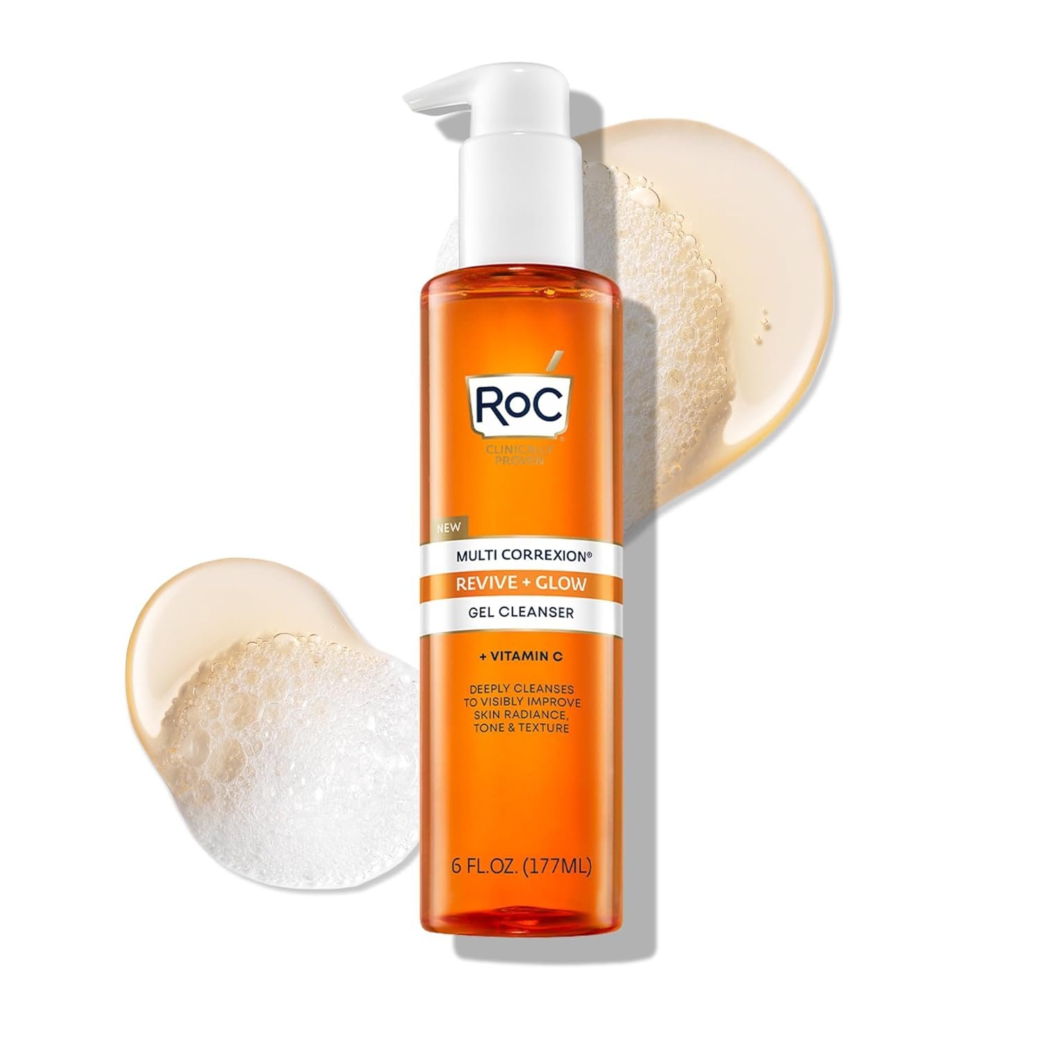 RoC Multi Correxion Revive + Glow Gel Vitamin C Cleanser, Face Wash, Facial Cleanser with Glycolic Acid, Paraben-Free, Sulfate-Free Skin Care – 6 Ounces