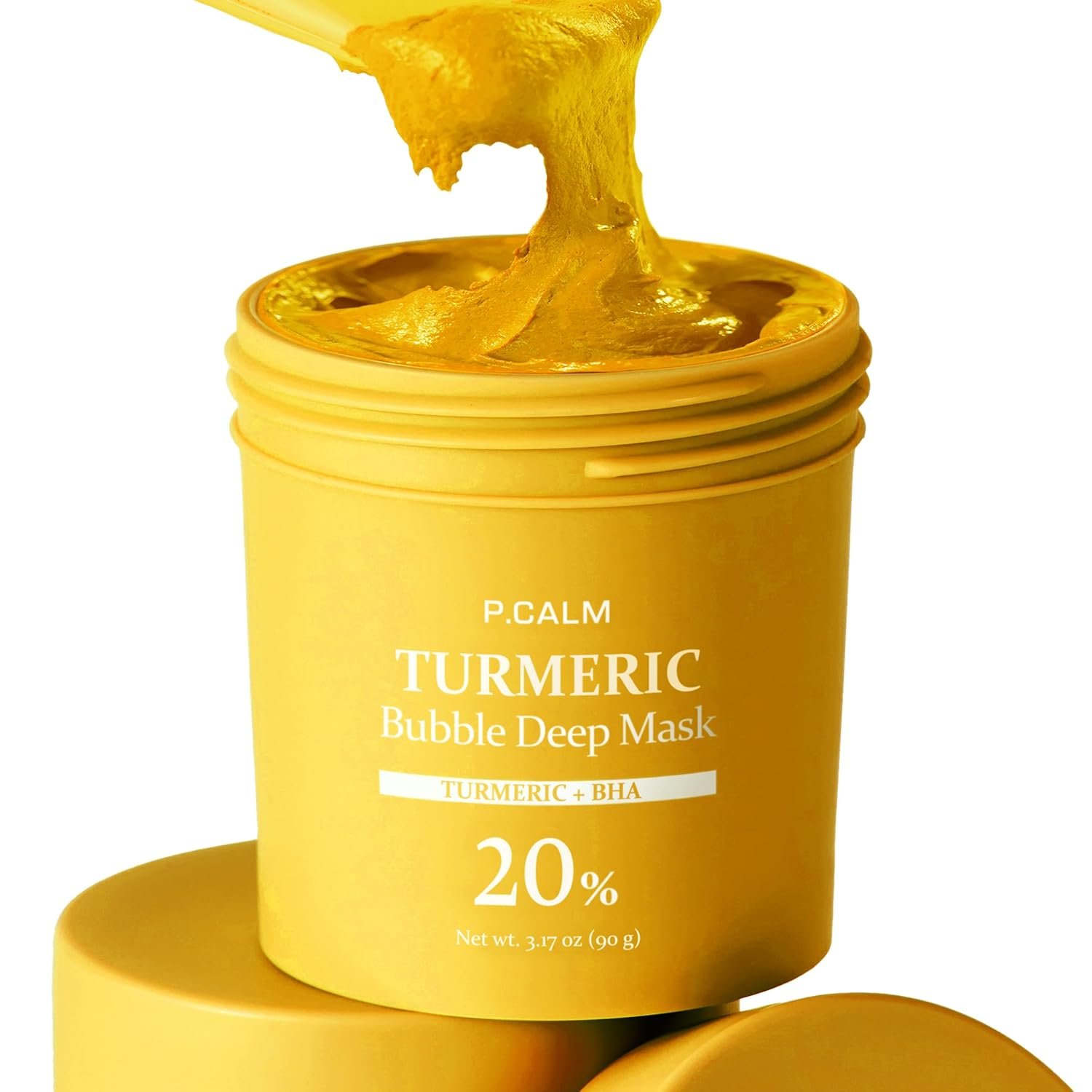 P.CALM Turmeric Bubble Deep Mask | Dark Spot Corrector with AHA/BHA, Carbonated Water Soothes Redness & Evens Skin Tone, Clay Wash-Off Pack | Korean Skincare, 90g / 3.17 oz