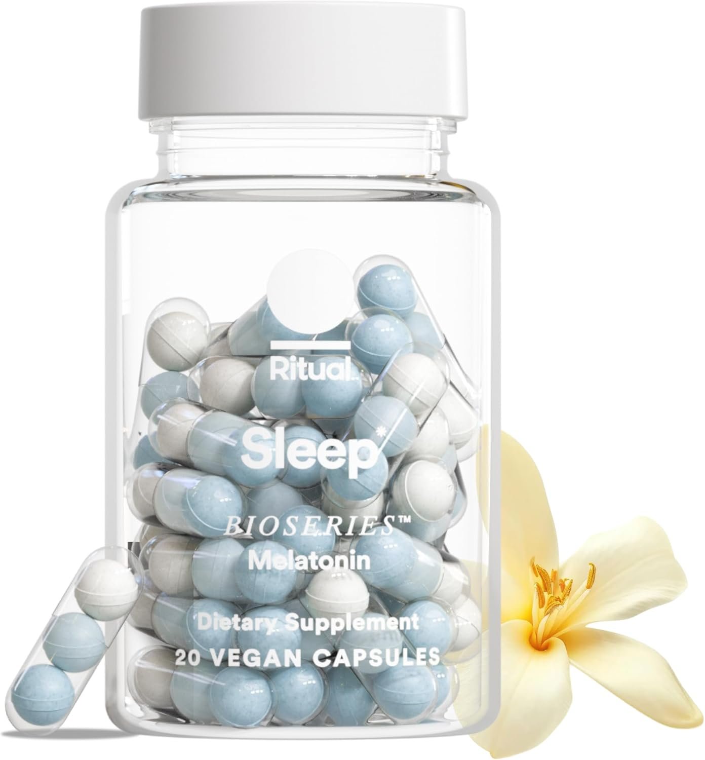 Ritual Sleep Melatonin 5mg – Sleep Aid Supplement – BioSeries Time Released Capsules Designed for All Night* Sleep Support for Adults – Vegan – Drug-Free – Vanilla – 20 Capsules – 20 Servings