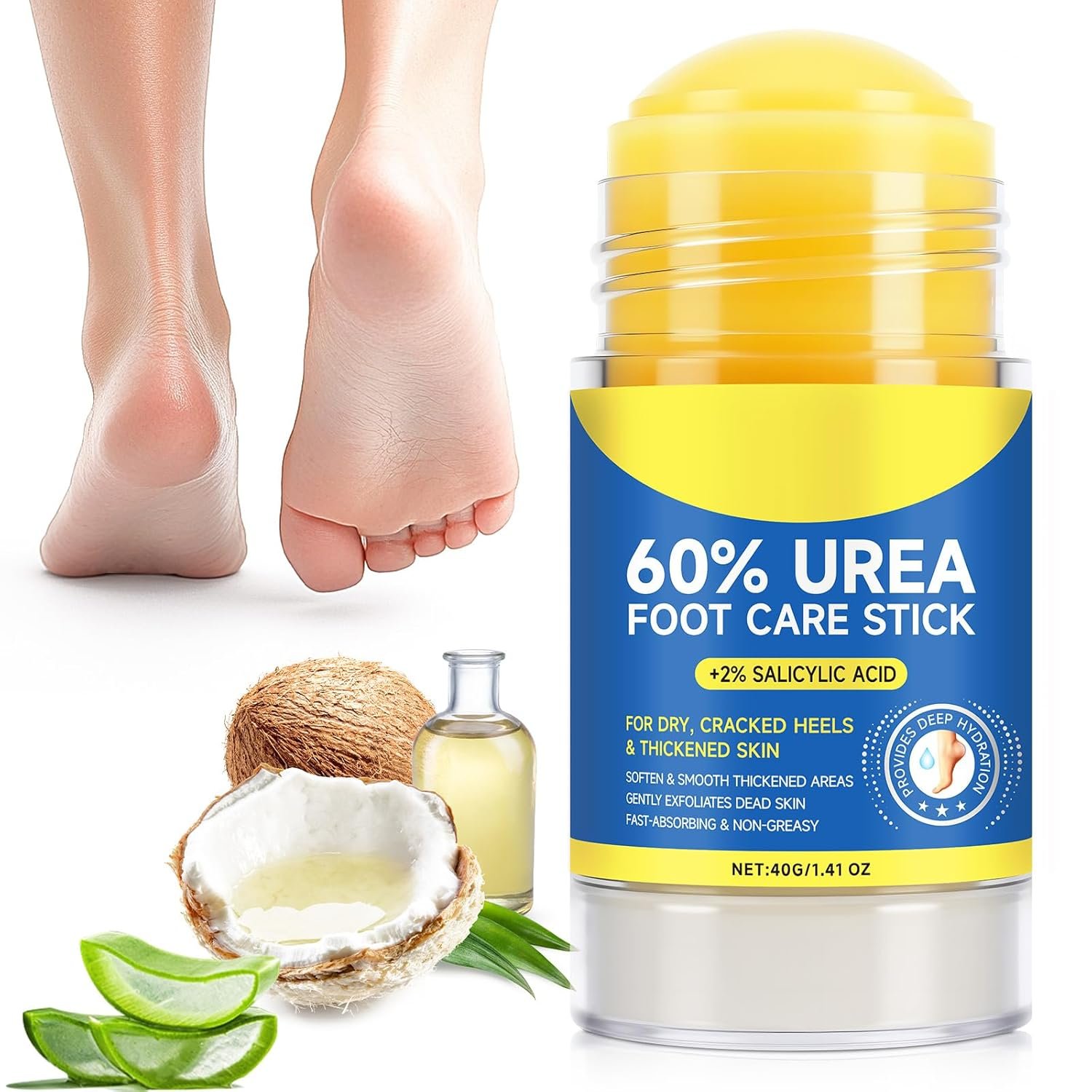 60% Urea Foot Cream for Cracked Heels, Maximum Strength 2% Salicylic Acid, Fast Absorbing, Intensive Moisturizing Foot Repair for Dry, Rough Skin & Callus Remover for Feet, 1.41 Oz