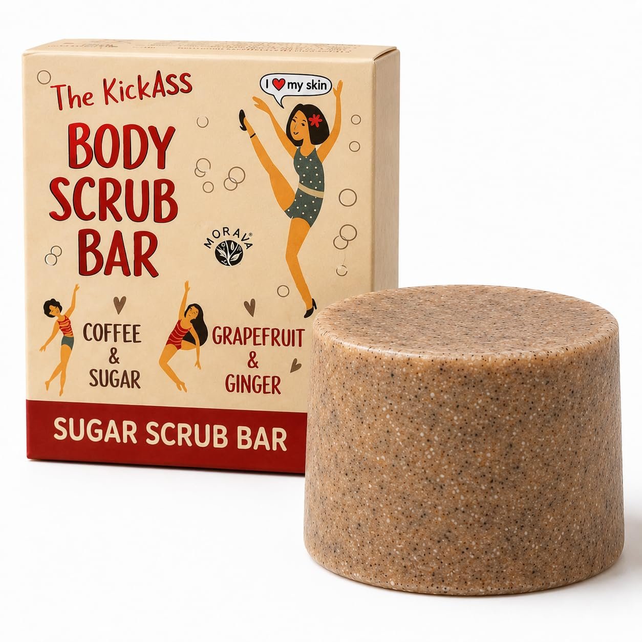 Morava Body Scrub Bar – Solid Sugar Body Scrub with Coffee & Sugar, Exfoliating & Moisturizing Body Scrub, Plastic-Free, Grapefruit & Ginger, 3.17 oz