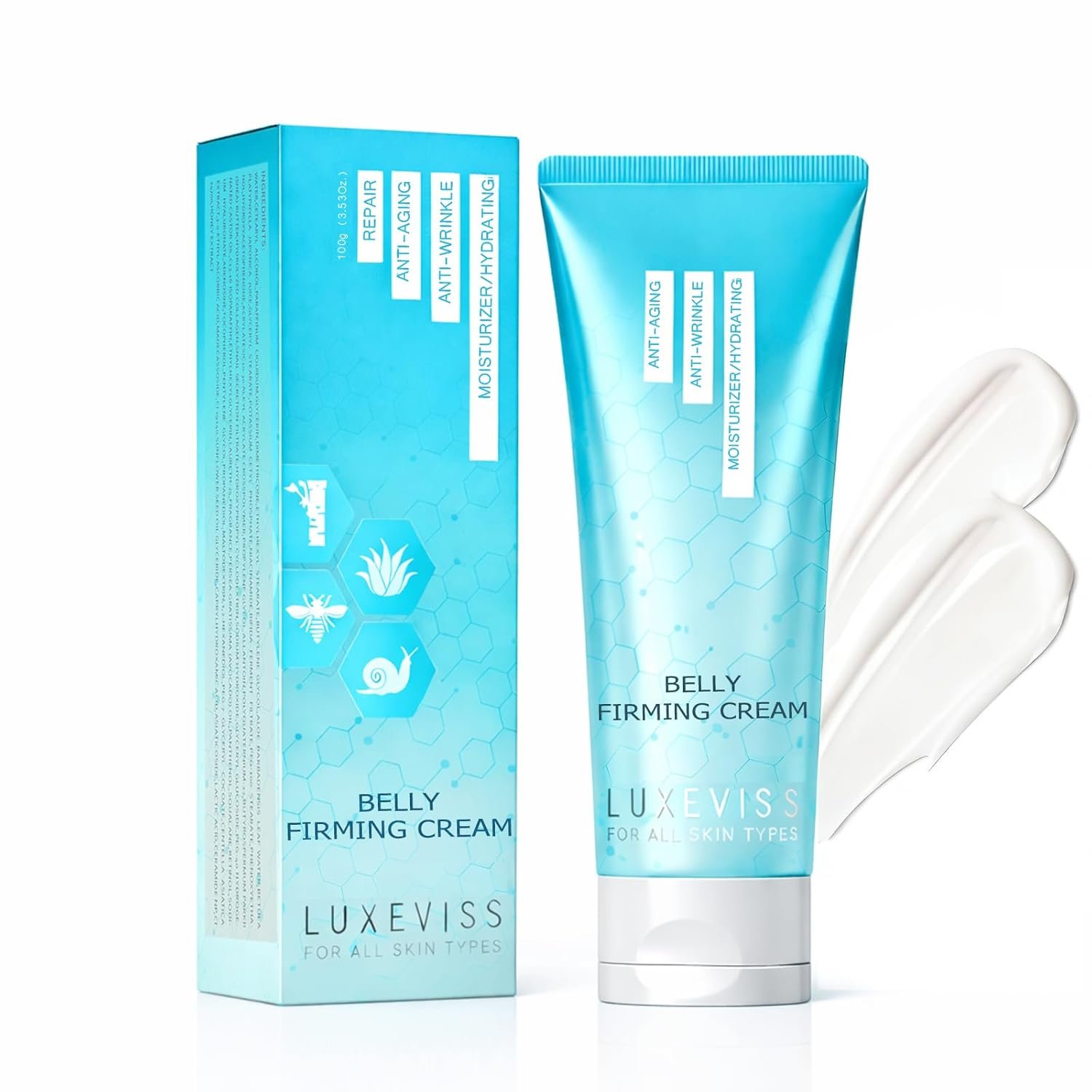 Advanced Belly Firming Cream – B FLAT Skin Tightening Lotion for Stomach, Thighs & Butt, Helps Reduce the Look of Cellulite & Stretch Marks, Hydrating Body Cream for Women & Men, 3.35 Oz