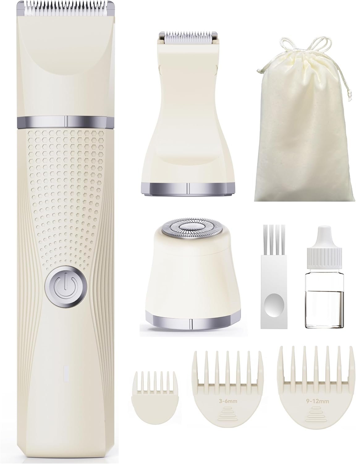Unibono Pubic Hair Trimmer Women – Waterproof Bikini Trimmer, Rechargeable 3-in-1 Electric Razor, Personal Trimmer Groomer for Body Hair, Cordless Lady Shaver for Legs, Underarms, Face (Cream,LY)