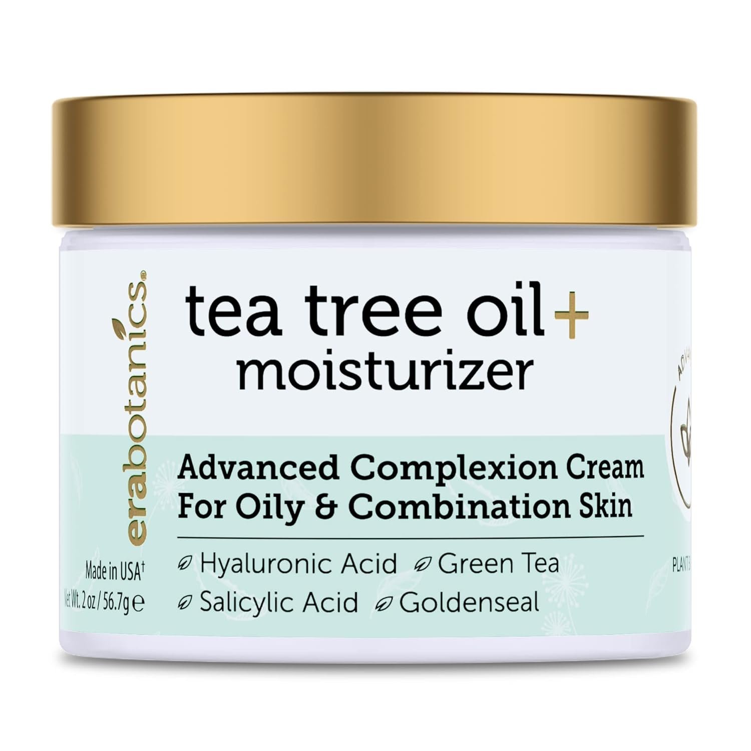 Era Organics Tea Tree Moisturizer Cream – Advanced Oily Skin Moisturizer for Acne Prone Skin – Non-Greasy Tea Tree Oil Face Cream Enhanced With Salicylic Acid, Green Tea, Zinc – Made in USA