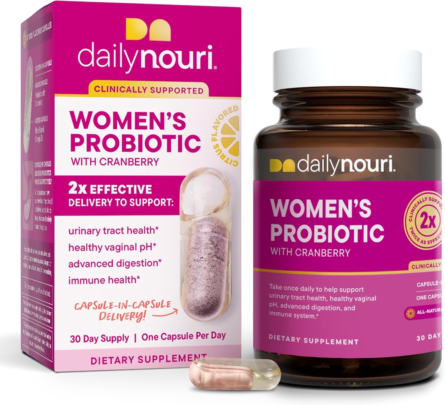 Daily Nouri Probiotics for Women | Vaginal Health + Urinary Tract Support | Vaginal pH & Microbiome Balance | 5 Clinically Studied Strains + Cranberry & Omega | 30-Day Supply