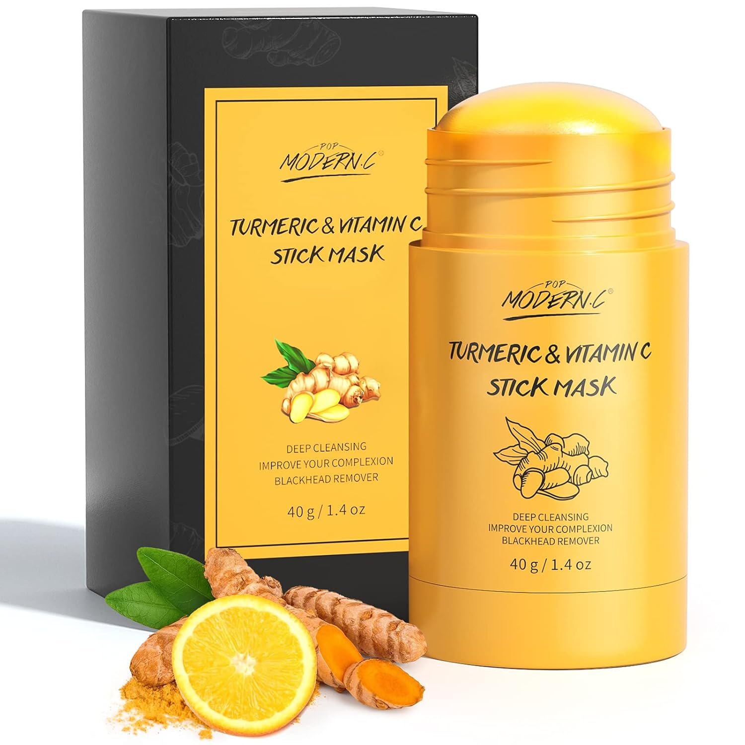 POP MODERN.C Turmeric Clay Stick Mask Organic Vitamin C Mask for Blackhead Cleansing Clay Mud Mask for Deep Clean Pore Improve Skin Acne Facial Mask With Blackhead Remover Extractor Tools