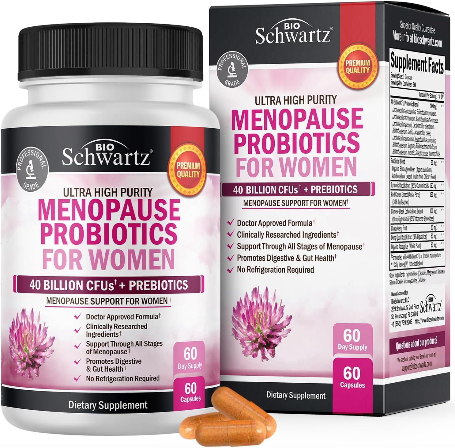 Menopause Supplements for Women – 40 Billion CFU Menopause Probiotics for Women – Support for Hot Flashes Night Sweats Mood Swings and Balance – Non-GMO, 60 Easy-Swallow Capsules, 60 Servings