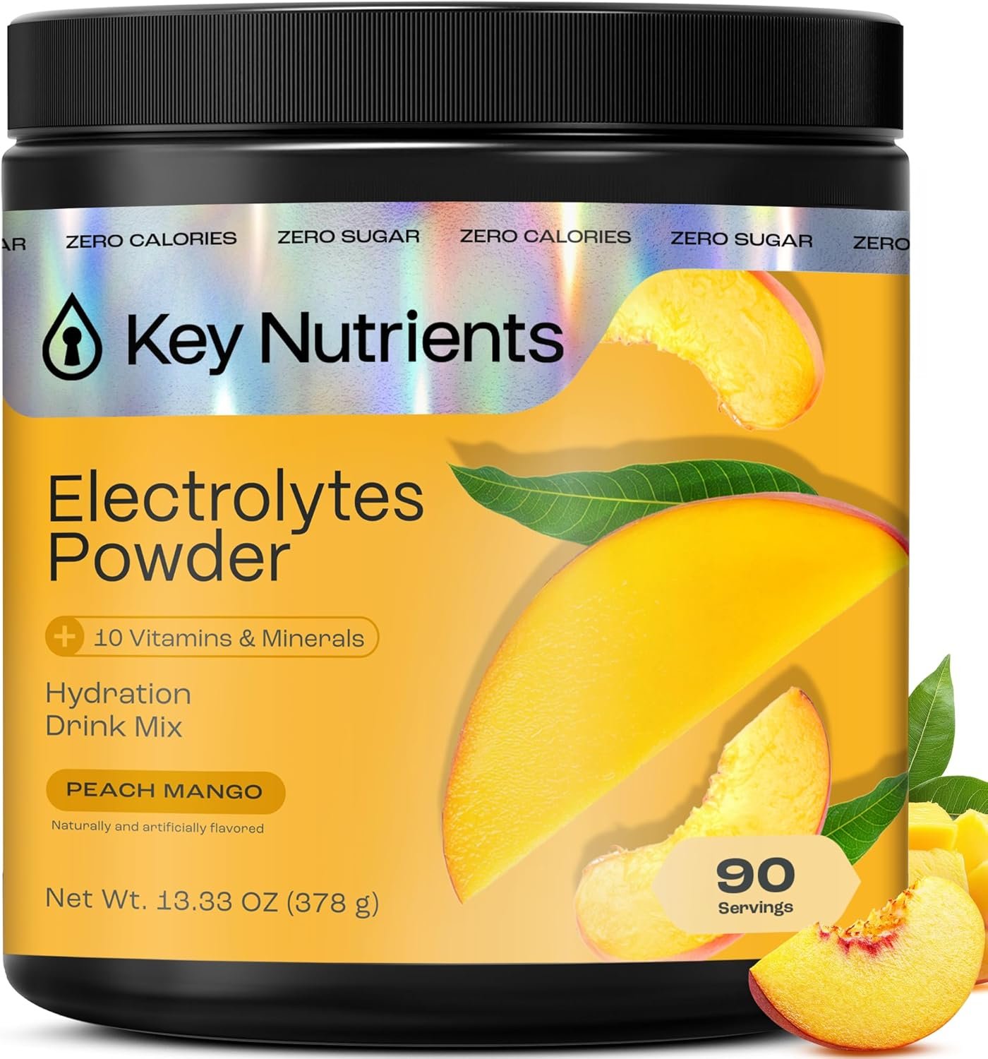 KEY NUTRIENTS Multivitamin Electrolytes Powder No Sugar – Tropical Peach Mango Electrolyte Powder – Endurance & Energy Supplement – Hydration Powder – No Calories – 90 Servings – Made in USA