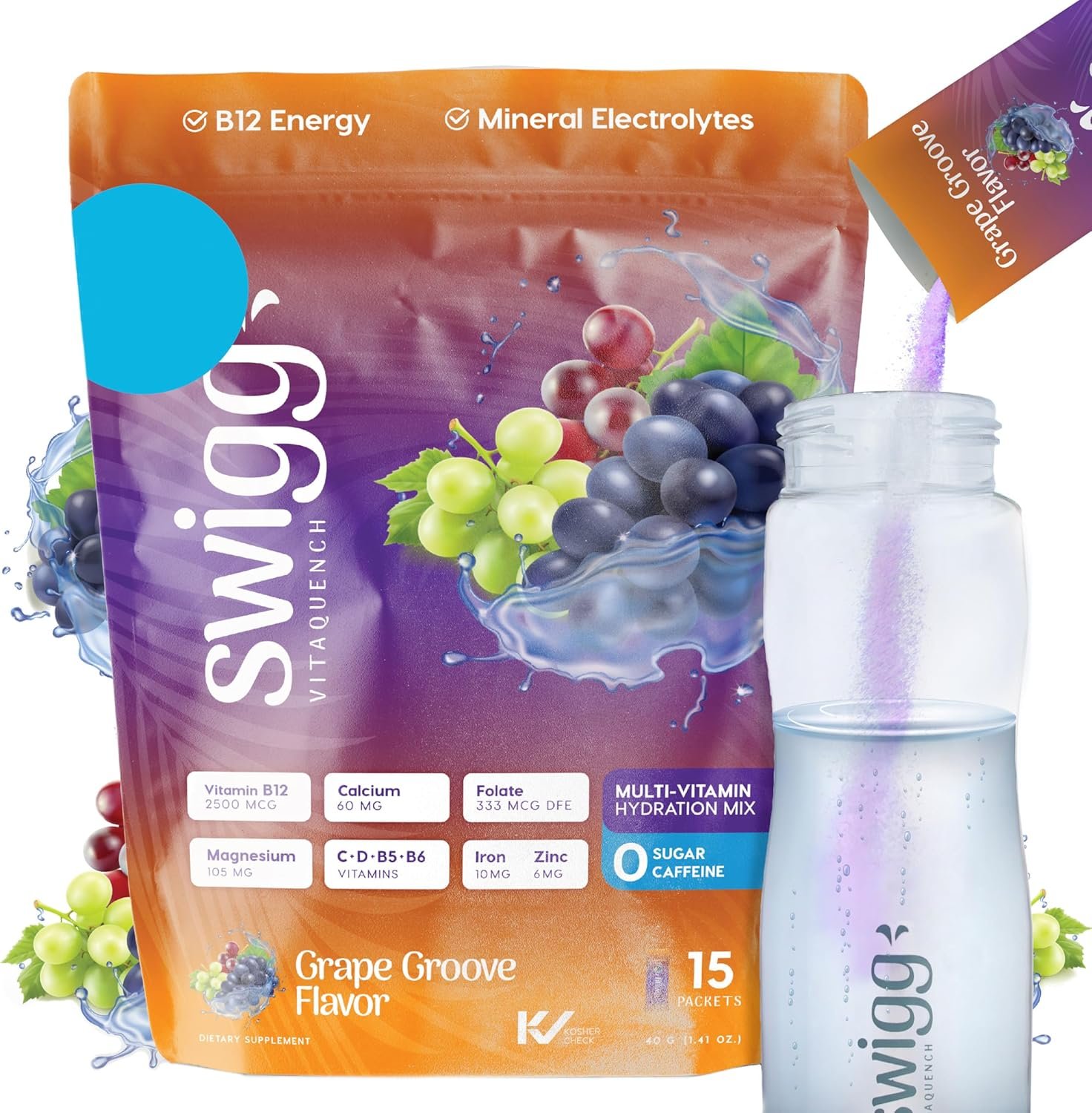 Swigg Electrolytes Powder No Sugar – Multivitamin Powder Packets for Men & Women – Vitamin Drink Powder for Hydration & Energy