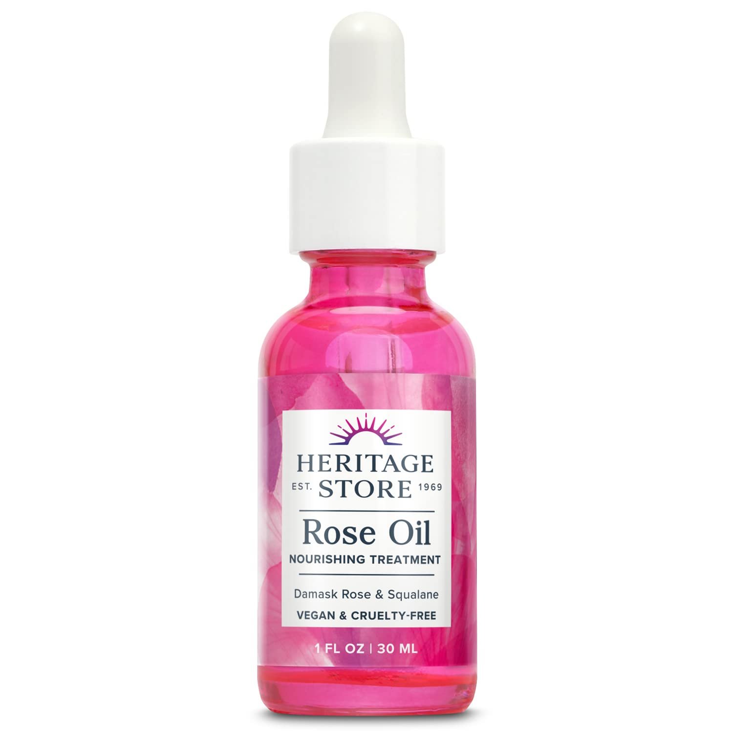 HERITAGE STORE Rose Oil Nourishing Treatment – Hydrating Face Oil for a Natural Glow – Dry to Combination Skin Care w/Organic Rosehip Seed, Damask Rose, Squalane Oil, Vegan, 60-Day Guarantee, 1oz