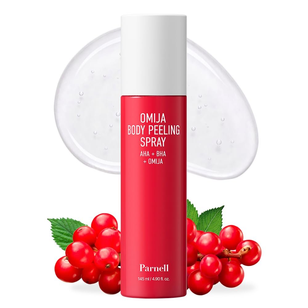 PARNELL AHA Omija Ceramic Body Peeling Spray – AHA BHA PHA Body Exfoliant for Keratosis Pilaris, Strawberry Legs, Dark Spots & Dead Skin Remover – Exfoliant Body Mist for Rough Skin 4.60 fl.oz