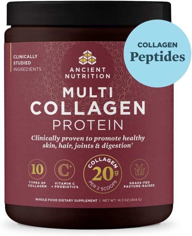 Ancient Nutrition Collagen Peptides Powder, Multi Collagen Protein, Women & Men, Vitamin C, Probiotics, Hydrolyzed Collagen, Supports Skin, Joints, Gut Health, Unflavored (40 Servings)