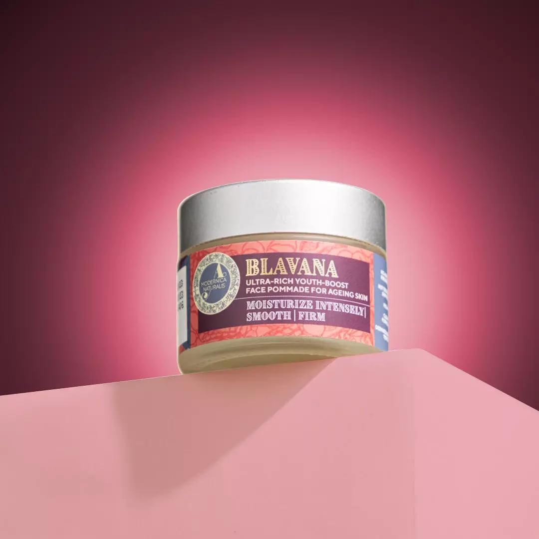 Blavana Daily Moisturizer for Face – An Ayurvedic Ultra-Rich Youth-Boost Face Pommade for Aging Skin – with Black Gram, Manjistha, Apricot, Aloe Vera – Dermatologically Tested 1.76 oz