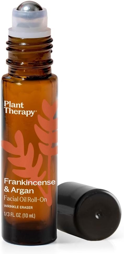 Plant Therapy Frankincense & Argan Facial Serum Roll-On, 10 mL (1/3 oz), Made with Frankincense Essential Oil & Argan Oil, Smoothes Wrinkles & Improves Skin Elasticity, Anti-Aging for Face & Skin