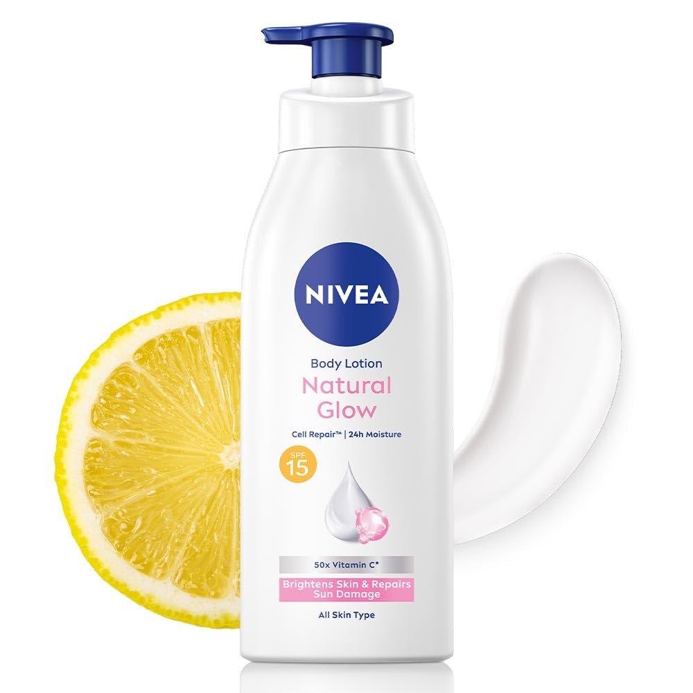 Nivea Natural Glow Body Lotion with SPF 15, Vitamin C, Lightweight Moisturizing Lotion for Daily Use, 13.52 Fl Oz (Pack of 1)