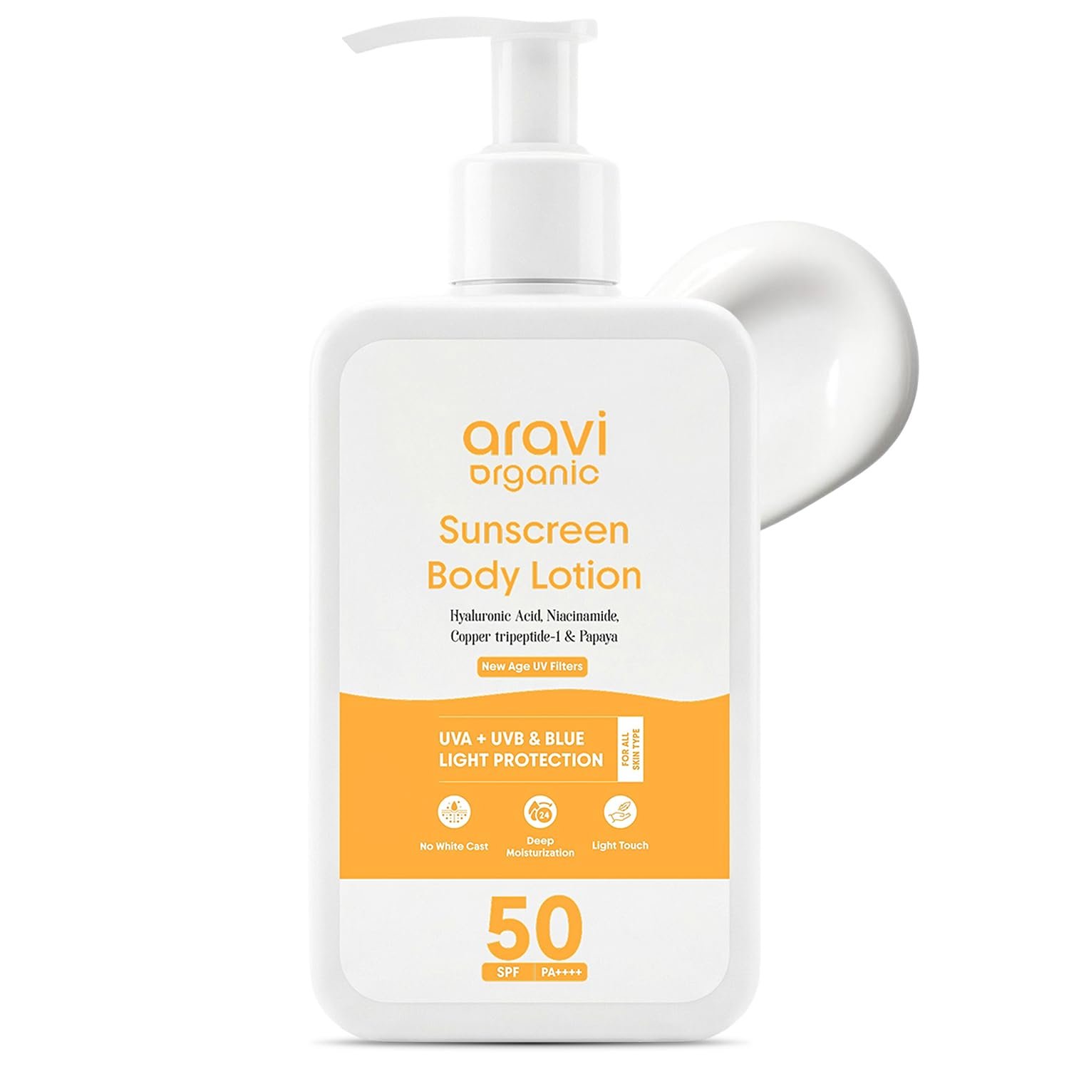 Aravi Organic Daily Oil-Free Body Sunscreen Lotion SPF 50 Broad Spectrum 80-Min Water Resistant | Niacinamide + Hyaluronic Acid + Copper Peptide | Reef Safe Vegan Oxybenzone Free | 6.76 Fl Oz