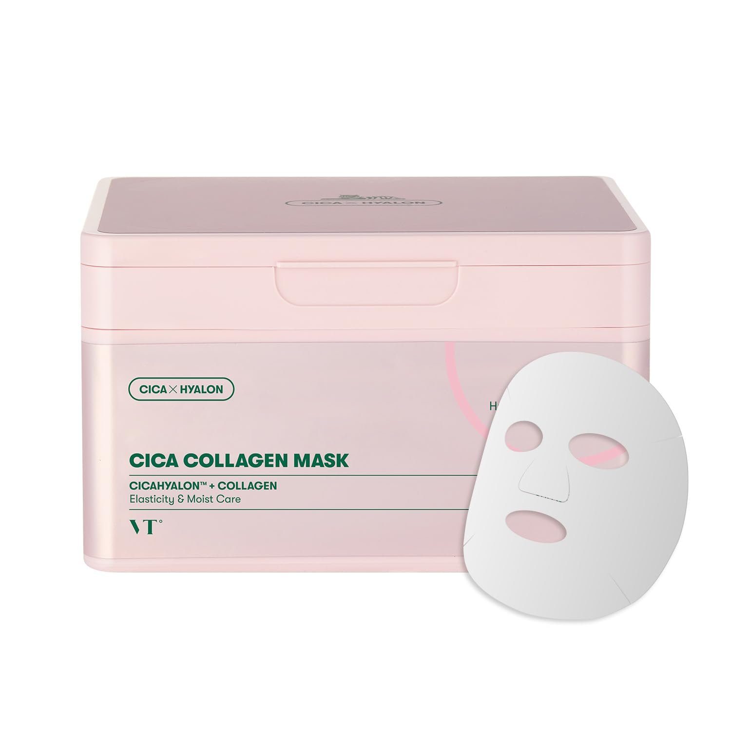 VT COSMETICS CICA Collagen Daily Mask, 30 Sheet Masks with 300Da Low Molecular Collagen, CICA, Hyaluronic Acid & Niacinamide, Hydrating Firming Face Mask for Plump Skin, Korean Skincare