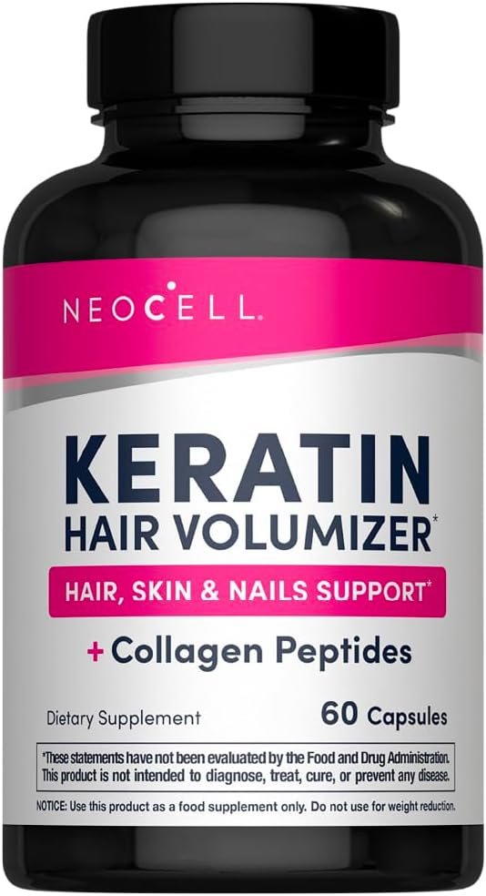 NeoCell Keratin Hair Volumizer With Collagen, Amla Extract and Vitamin C, Hair and Skin Supplement, Capsule, 60 Count, 1 Bottle