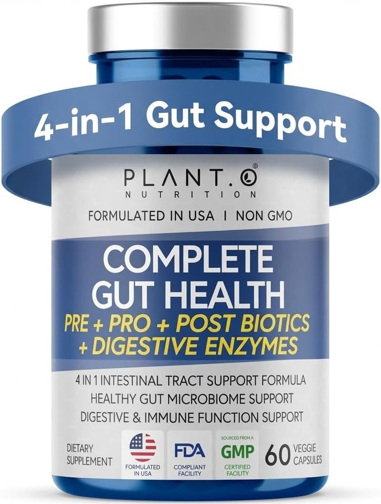 4-in-1 Gut Health Support – Prebiotics + Probiotics + Postbiotics + Digestive Enzymes for Women and Men – DE111 Spore Probiotic for Digestive Support & Bloating – Non-GMO – 60 Veggie Capsules