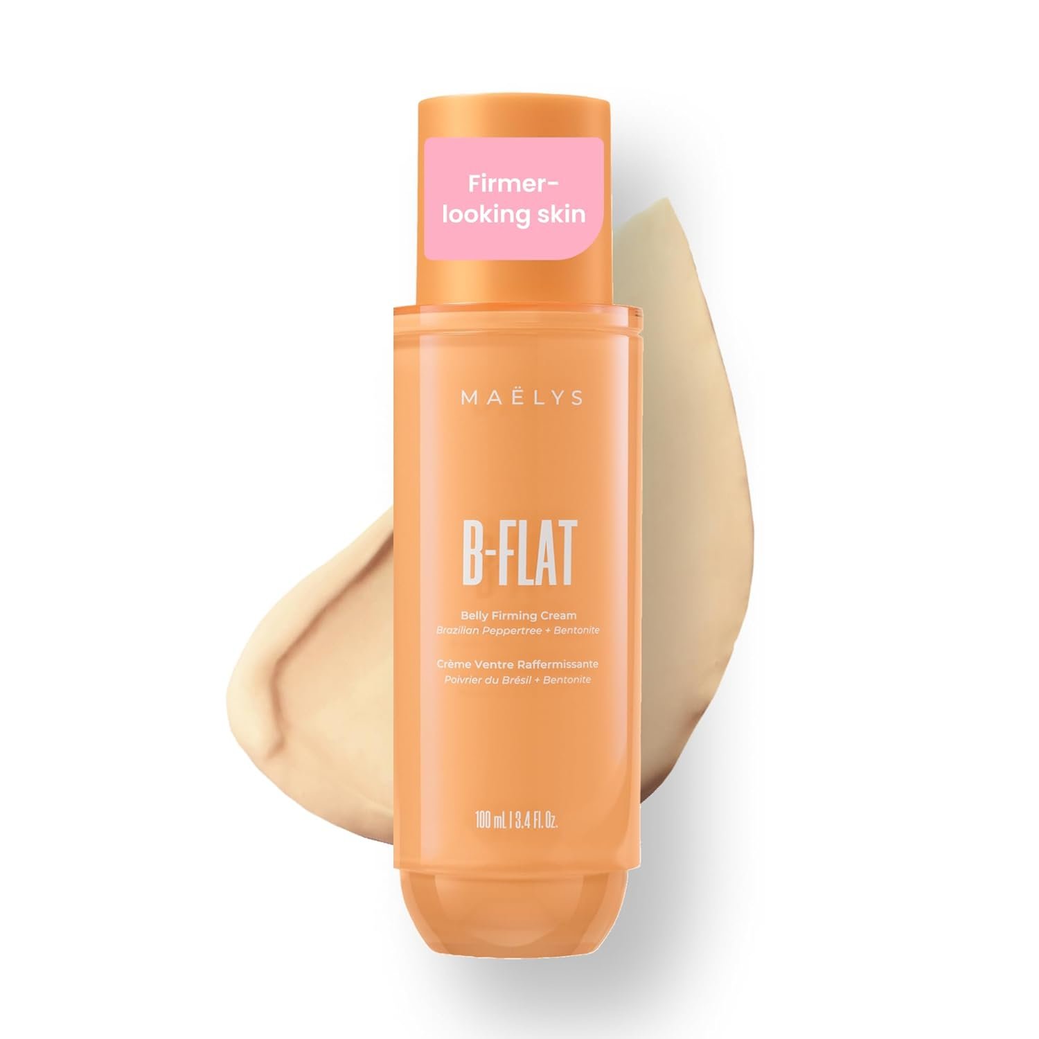 MAËLYS B-FLAT Belly Firming Cream for Women – Skin Tightening & Moisturizing Treatment with Shea Butter & Bentonite Clay – Smooths Look of Stretch Marks – Postpartum Body Care (3.4 Fl Oz)