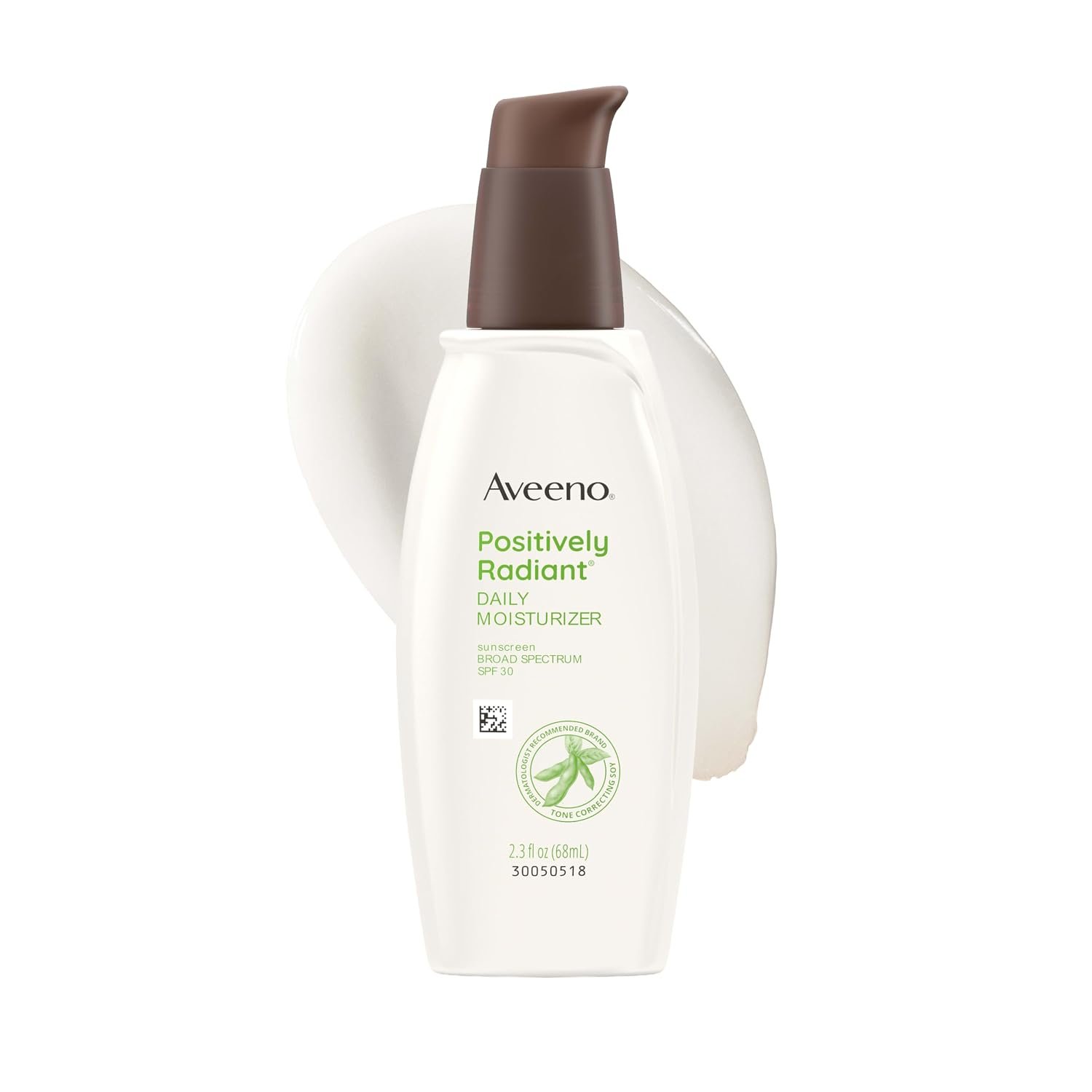 Aveeno Positively Radiant Face Moisturizer with SPF 30 Sunscreen, Hydrating Facial Moisturizer with Soy Extract to Visibly Improve Skin Tone and Texture, Hypoallergenic Formula, Oil-Free, 2.3 Fl Oz​