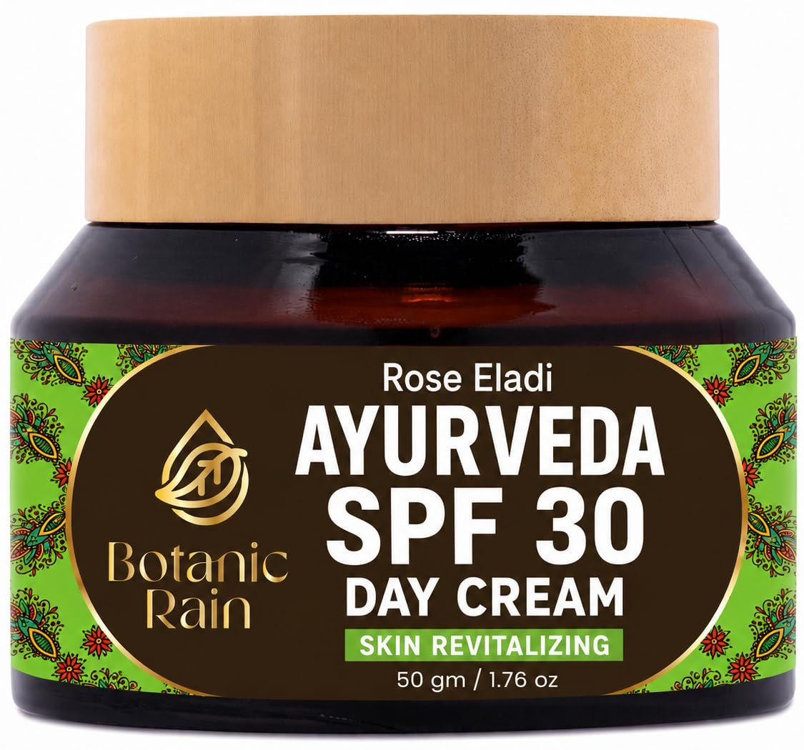 Ayurvedic SPF 30 Face Moisturizer – Rose Eladi Daily Hydrating Cream, Lightweight Non-Greasy Sun Protection for Men & Women, 1.76 Oz – Botanic Rain (Pack of 1)