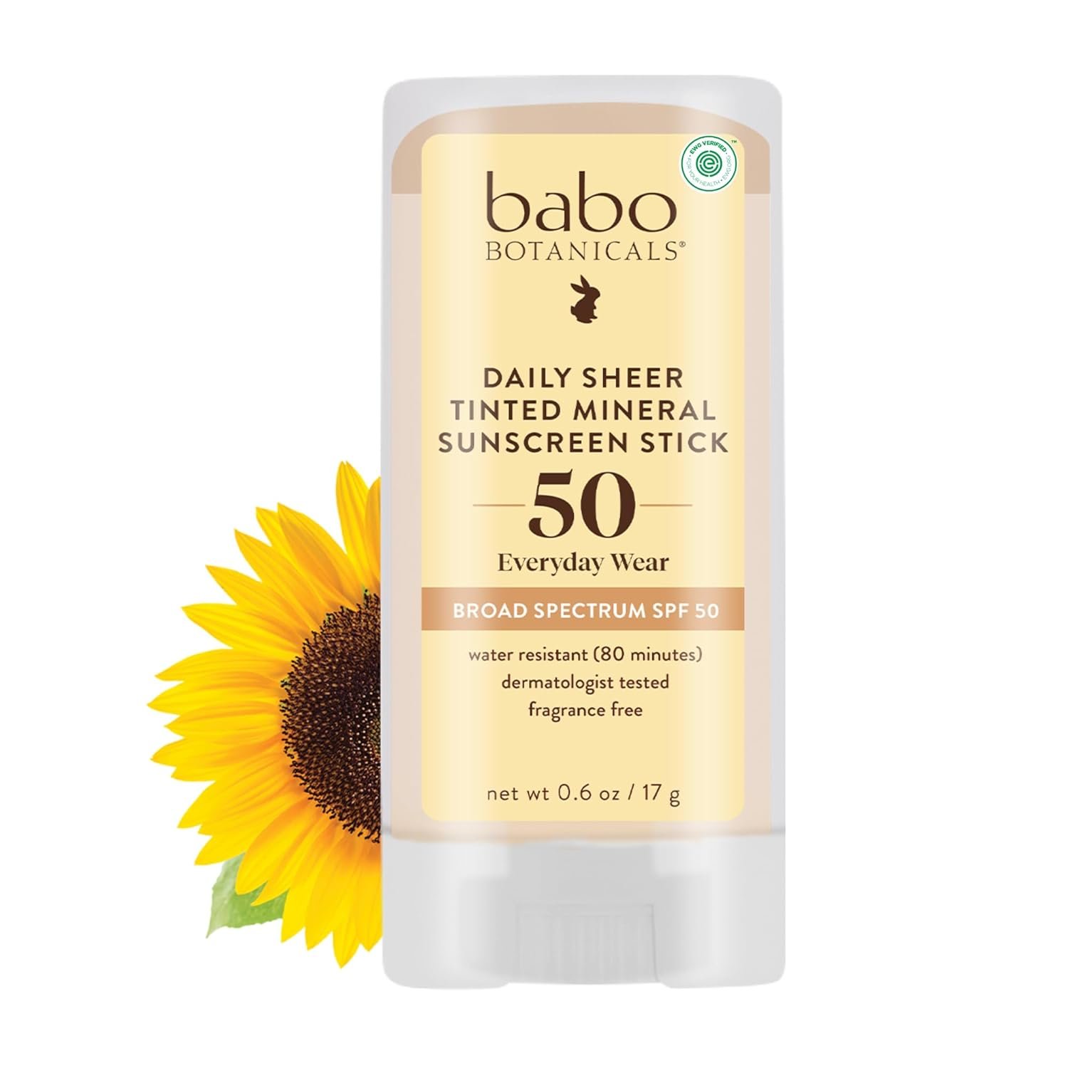 Babo Botanicals Daily Sheer Mineral Tinted Sunscreen Stick SPF50 – Natural Zinc Oxide – For Face – For all ages – EWG Verified – Water Resistant – Fragrance-Free