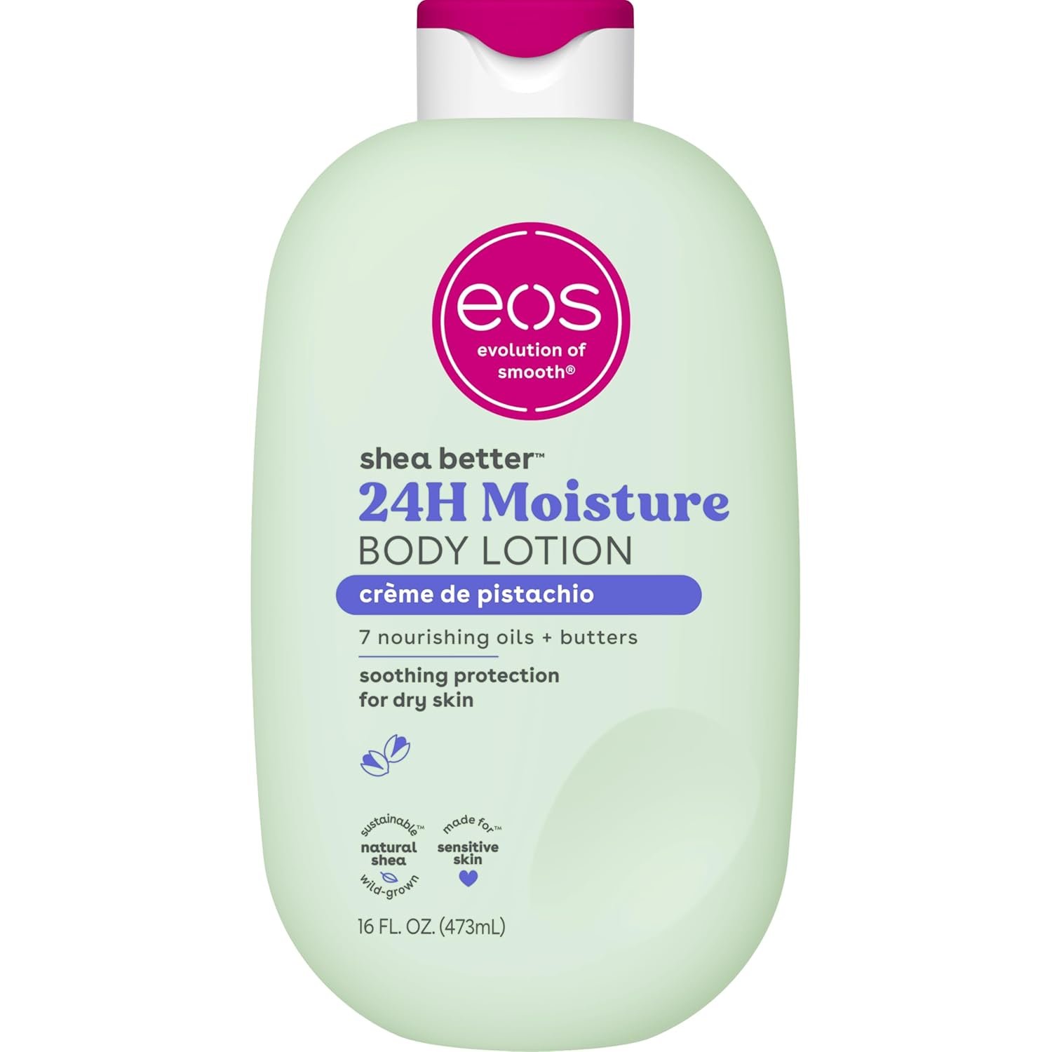 eos Shea Better Body Lotion- Crème de Pistachio, 24-Hour Moisture Skin Care, Lightweight & Non-Greasy, Made with Natural Shea, Vegan, 16 fl oz