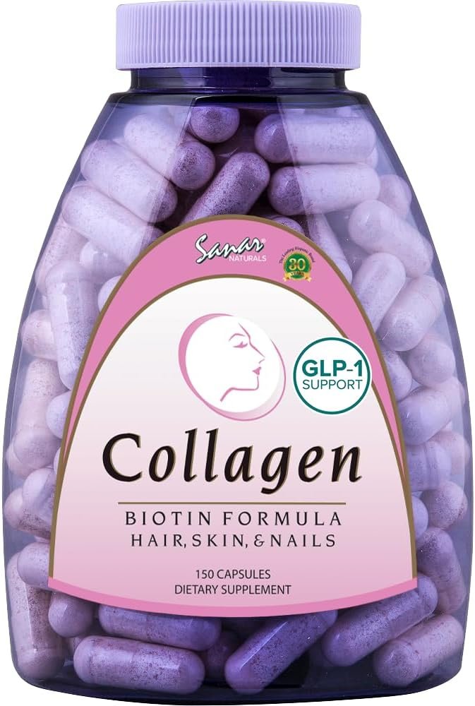 Sanar Naturals Collagen Biotin Supplement Pills, 150 Capsules | Supports Hair Growth, Skin, Nails and Joints | Hydrolyzed Collagen Peptides with Biotin and Vitamin C, Grass Fed, Non GMO