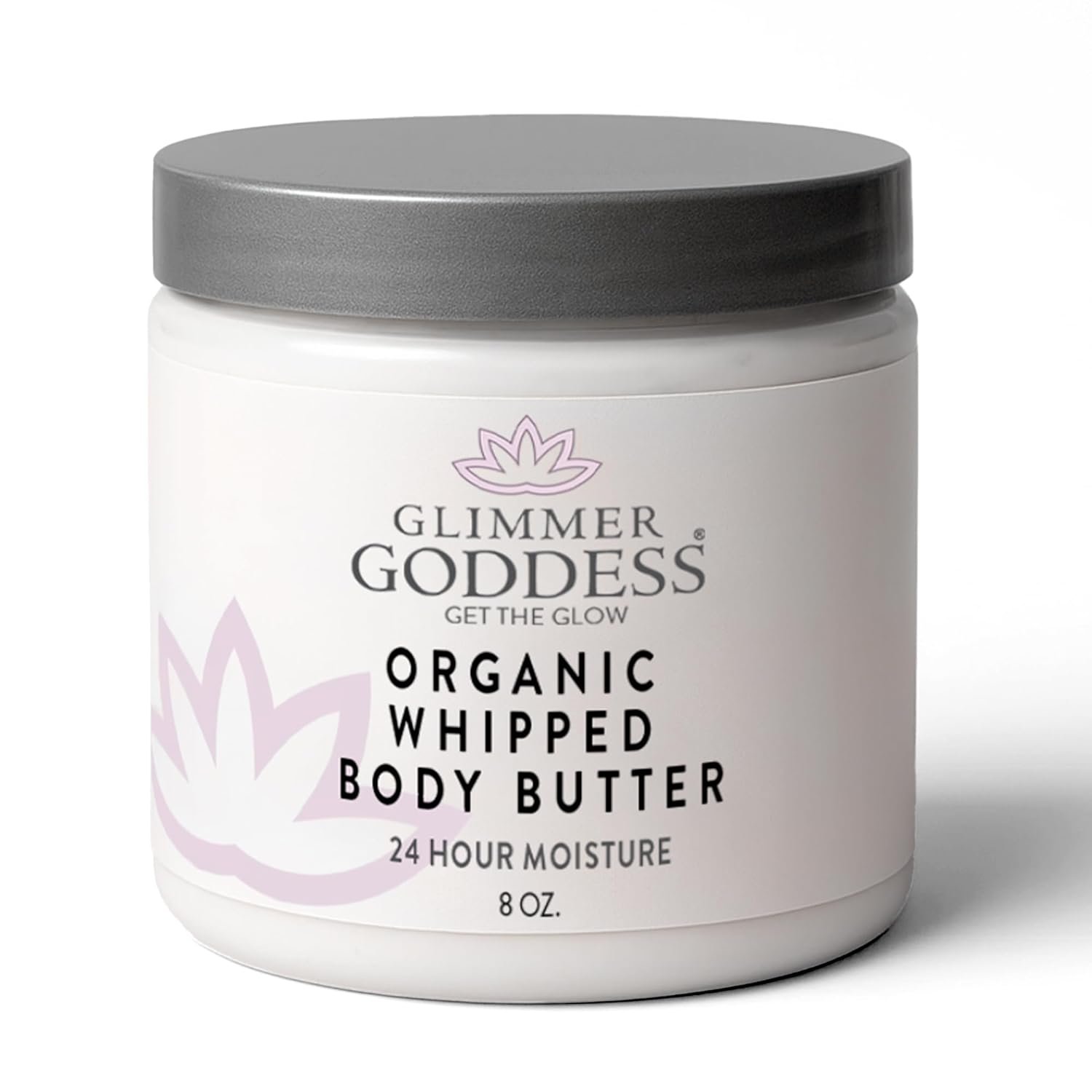 Glimmer Goddess Organic Whipped Body Butter for Women – Moisturizer Cream with Shea & Cocoa Butter, Almonds & Coconut Oil – Unscented, 8oz