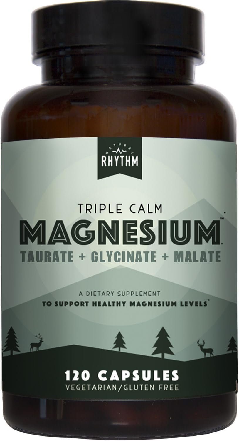 Natural Rhythm Triple Calm Magnesium Complex – 120 Capsules, Chelated Magnesium Glycinate, Taurate & Malate, High Absorption Supplement for Sleep, Stress, Muscle & Heart Support, Non-GMO, Vegan