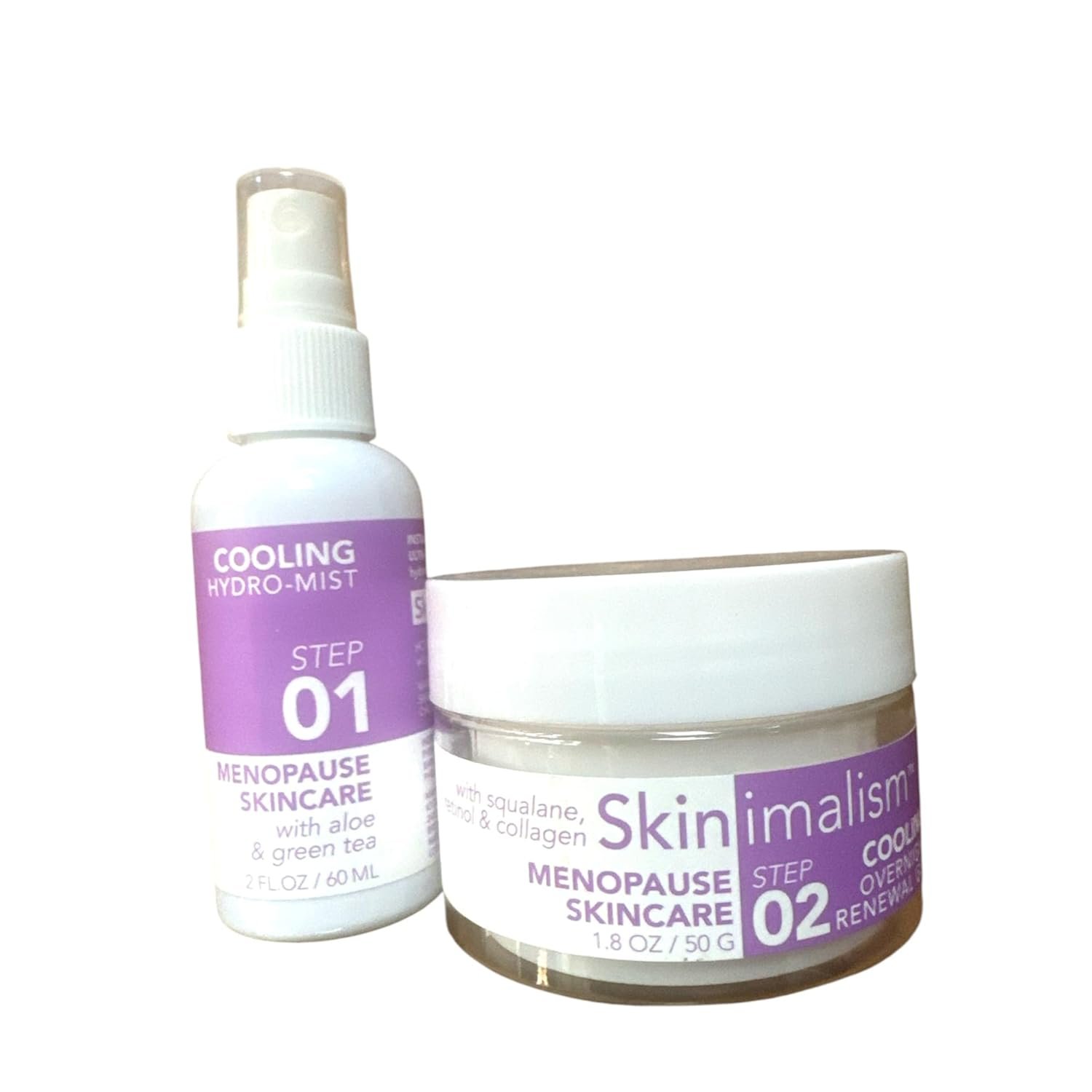 Skini-malism™ Menopause Skincare Set, Cooling Overnight Renewal Gel with Retinol, Squalane & Collagen, Cooling Hydro-Mist with Aloe & Green Tea, 2-Step Routine