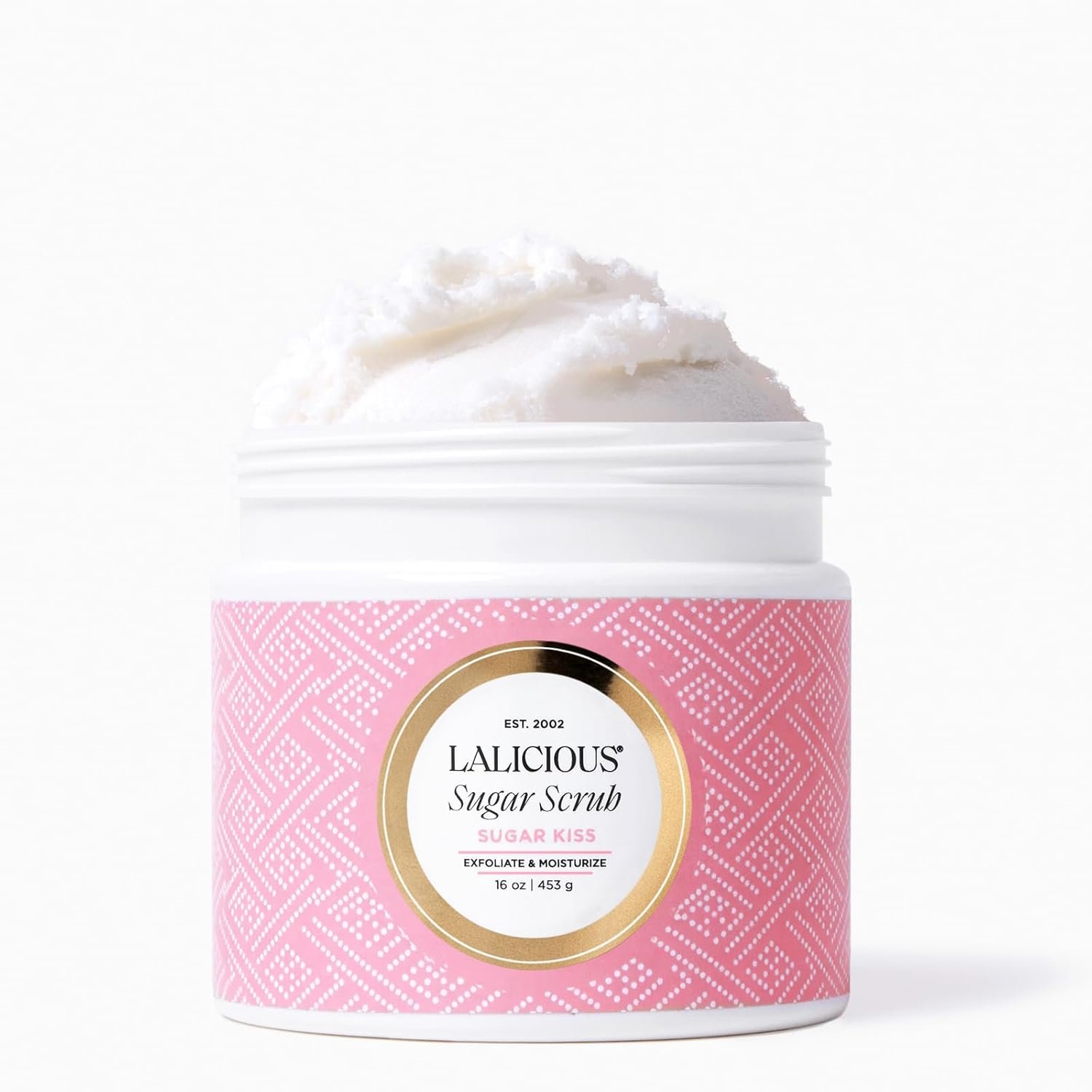 LALICIOUS Sugar Kiss® Exfoliating & Moisturizing Body Scrub | Sugar & Coconut Oil | Pre-Shave Scrub for Ingrown Hairs & Razor Bumps | Gently Buffs & Smooths Sensitive Skin | No Parabens | Large 16oz