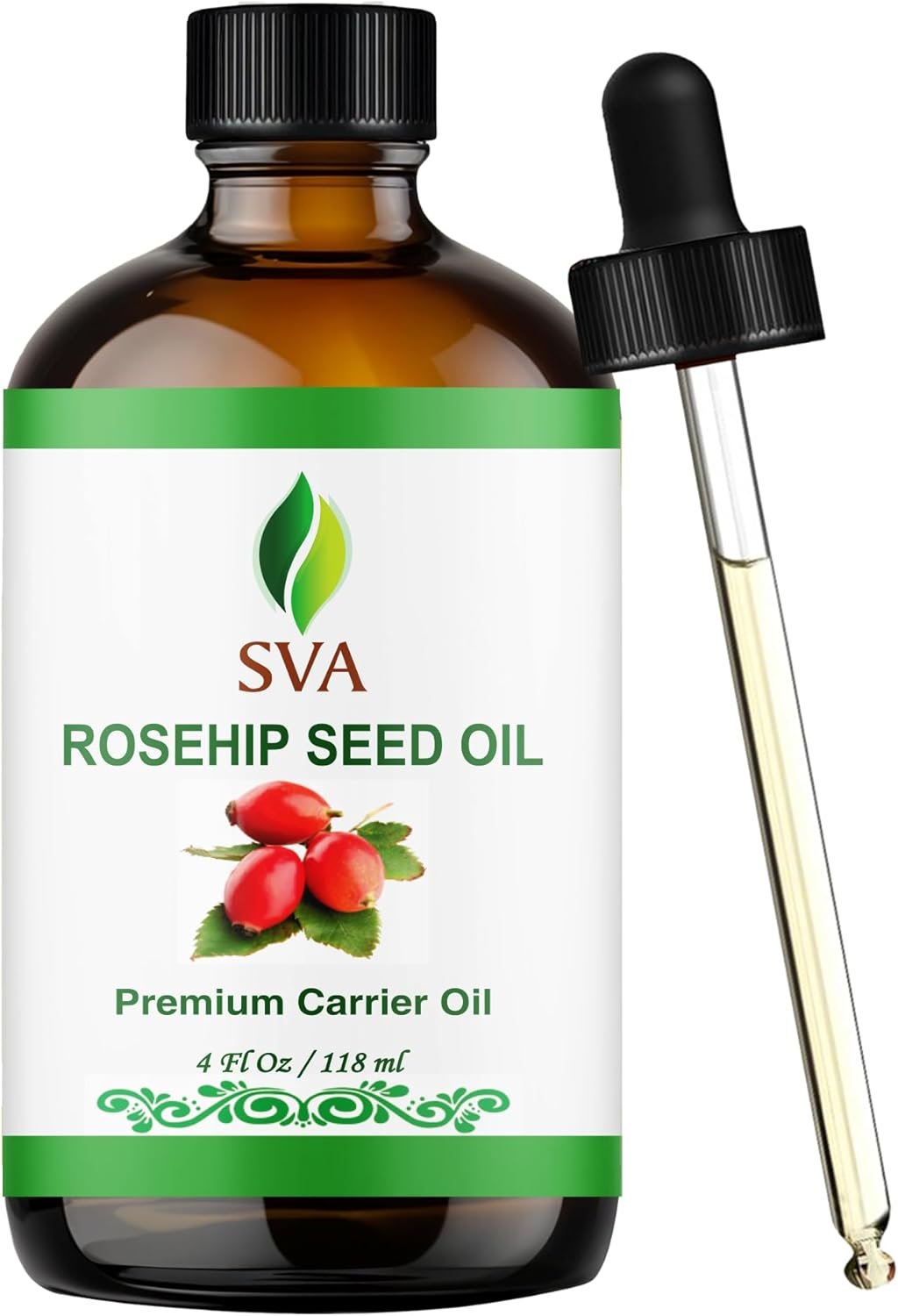 SVA Rosehip Seed Oil – 4 Fl Oz – 100% Natural & Cold Pressed – for Face, Skin Care, Hair Care, Scalp Massage & Body Massage – Carrier Oil with Dropper
