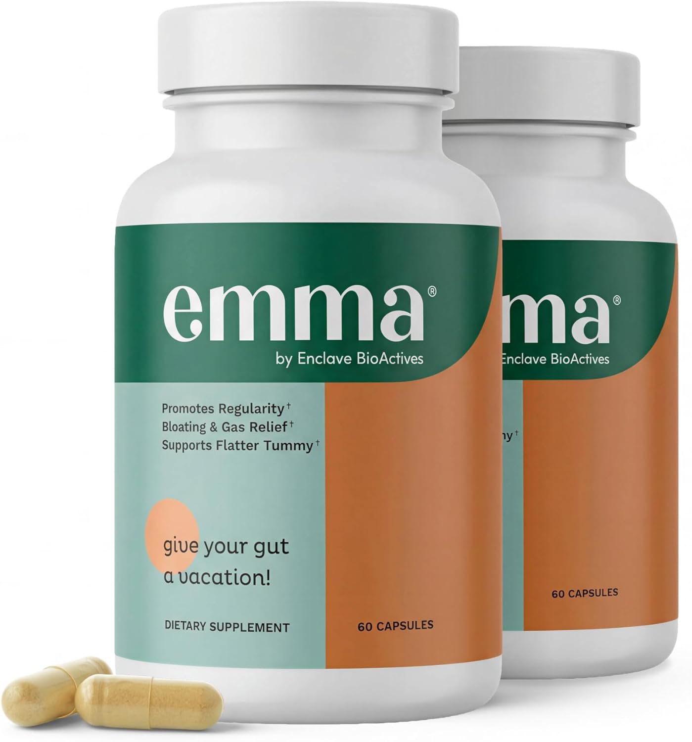 Emma Gut Health Relief Supplement, Doctor Endorsed Formula for Women & Men, Leaky Gut & Digestive Support for Constipation, Bloating & Gas Relief with Berberine, Resveratrol, Quercetin, 60 Caps,2-Pack