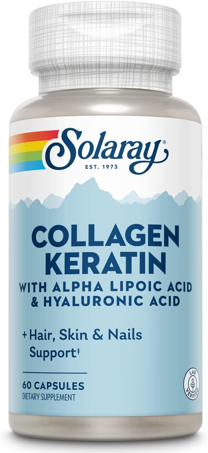 SOLARAY Collagen Keratin with Alpha Lipoic Acid and Hyaluronic Acid – Type I, II and III Collagen Pills – Hair, Skin, Nails, and Joint Health Support – 30 Servings, 60 Capsules