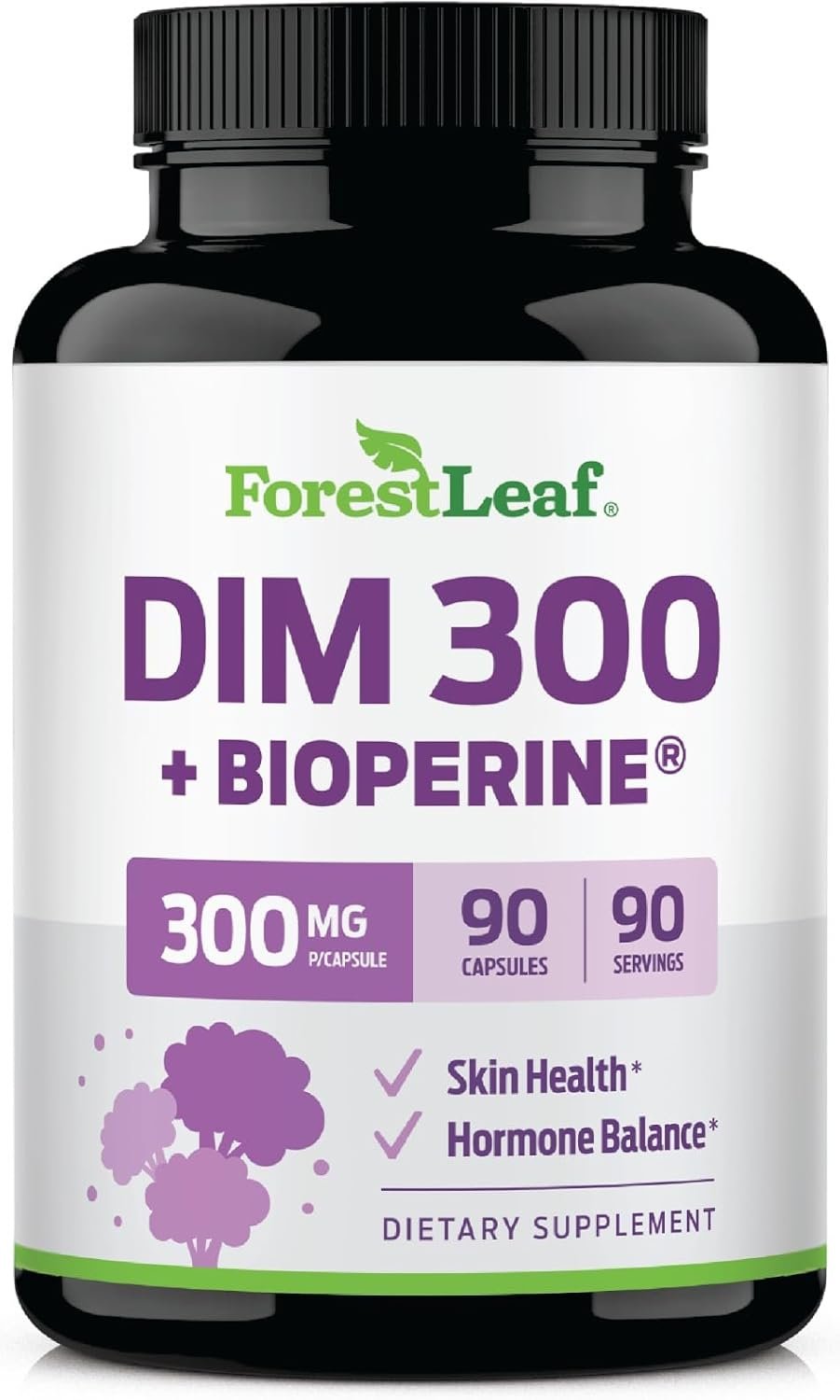 ForestLeaf DIM Supplement – 300mg DIM Estrogen Supplement for Women/Men – Diindolylmethane with BioPerine Black Pepper – Support for Detox, Metabolism, Hormone Balance & Menopause – 90 Caps