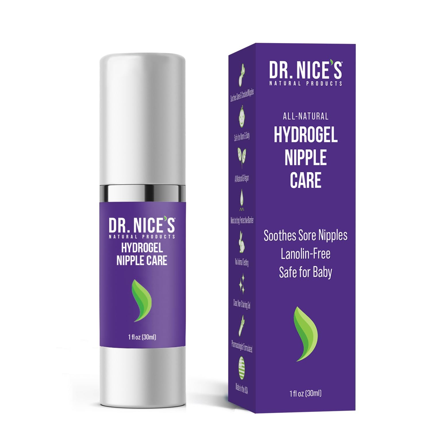 Dr. Nice’s Moisturizing Gel – Lanolin-Free Nipple Cream for Breastfeeding – Nursing Essentials With Instant Cooling Relief for Sore Nipples – Water-Based Moisturizer Safe for Mom & Baby – (1 Fl. Oz)