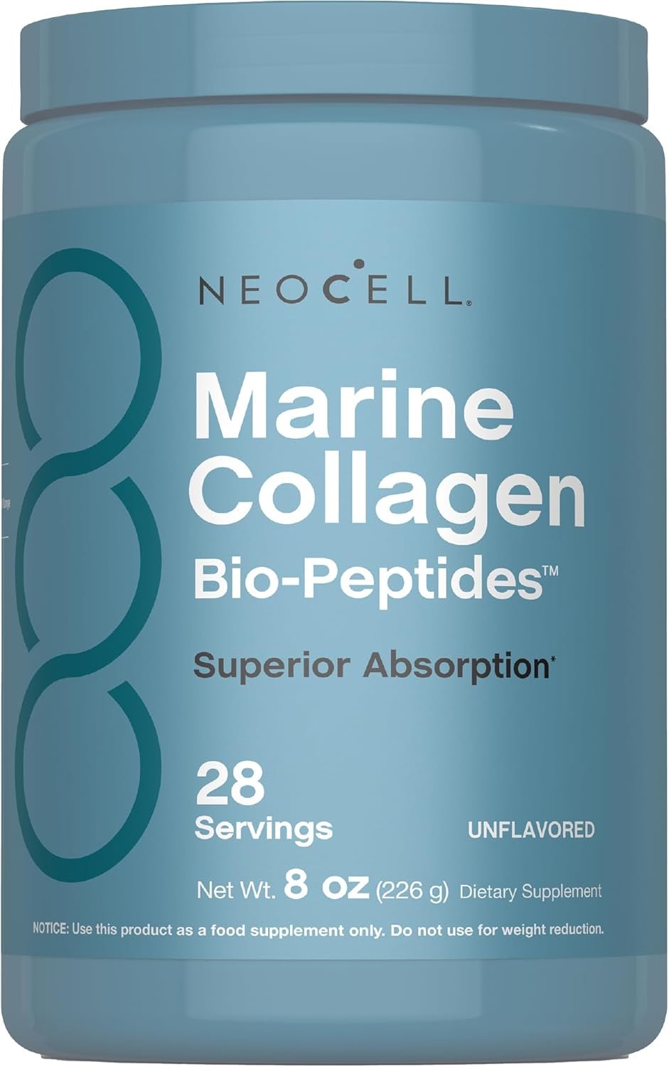 NeoCell Marine Collagen Peptides Powder | 8 oz | Unflavored | Superior Absorption | Hair, Skin, & Nails Supplement