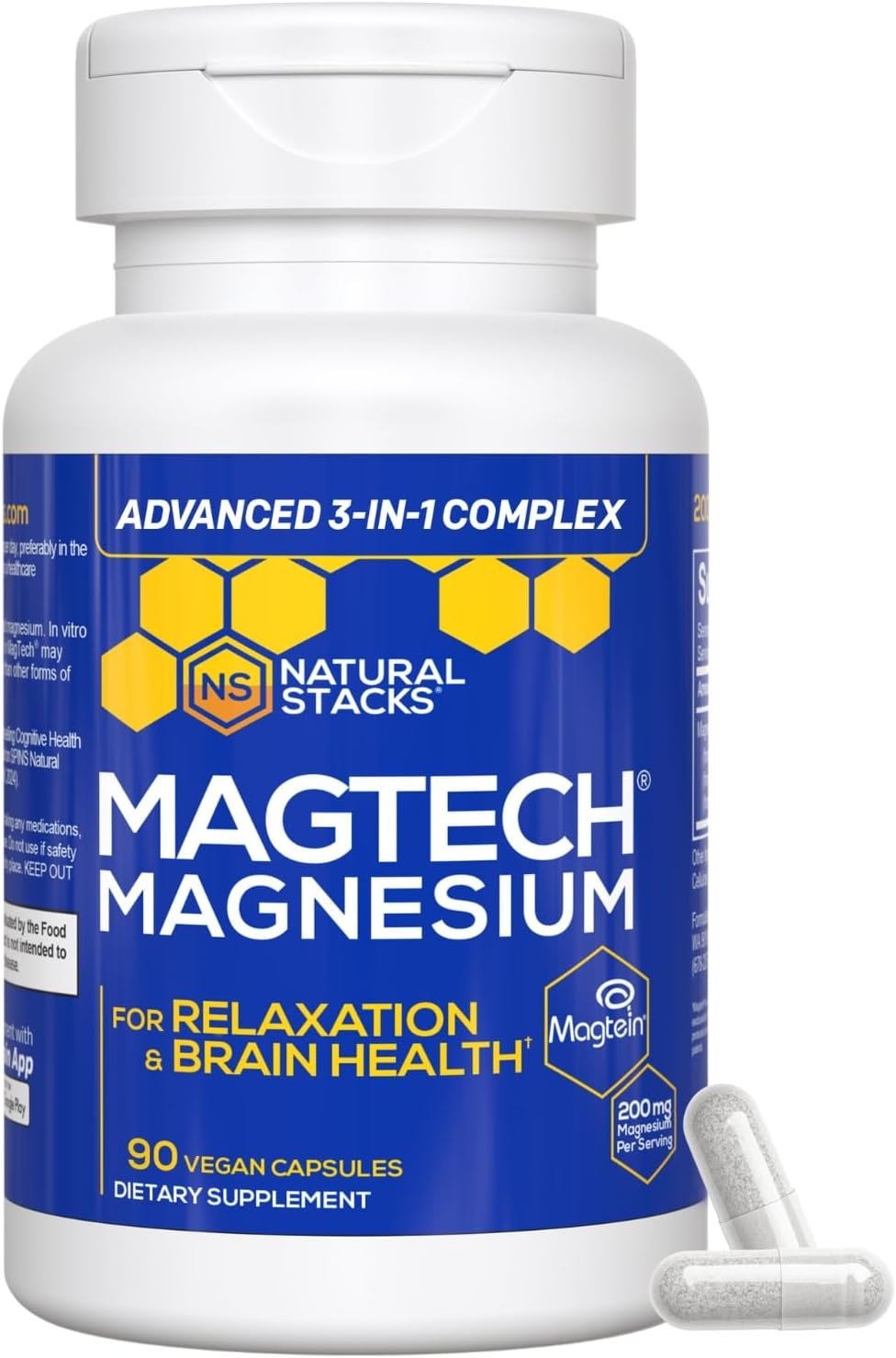 MagTech Magnesium Complex for Women & Men – 3 Forms of Magnesium: Glycinate, Magtein L-Threonate & Taurate – 200mg Chelated Complex – Support for Relaxation & Brain Health – 90 Glycinate Capsules