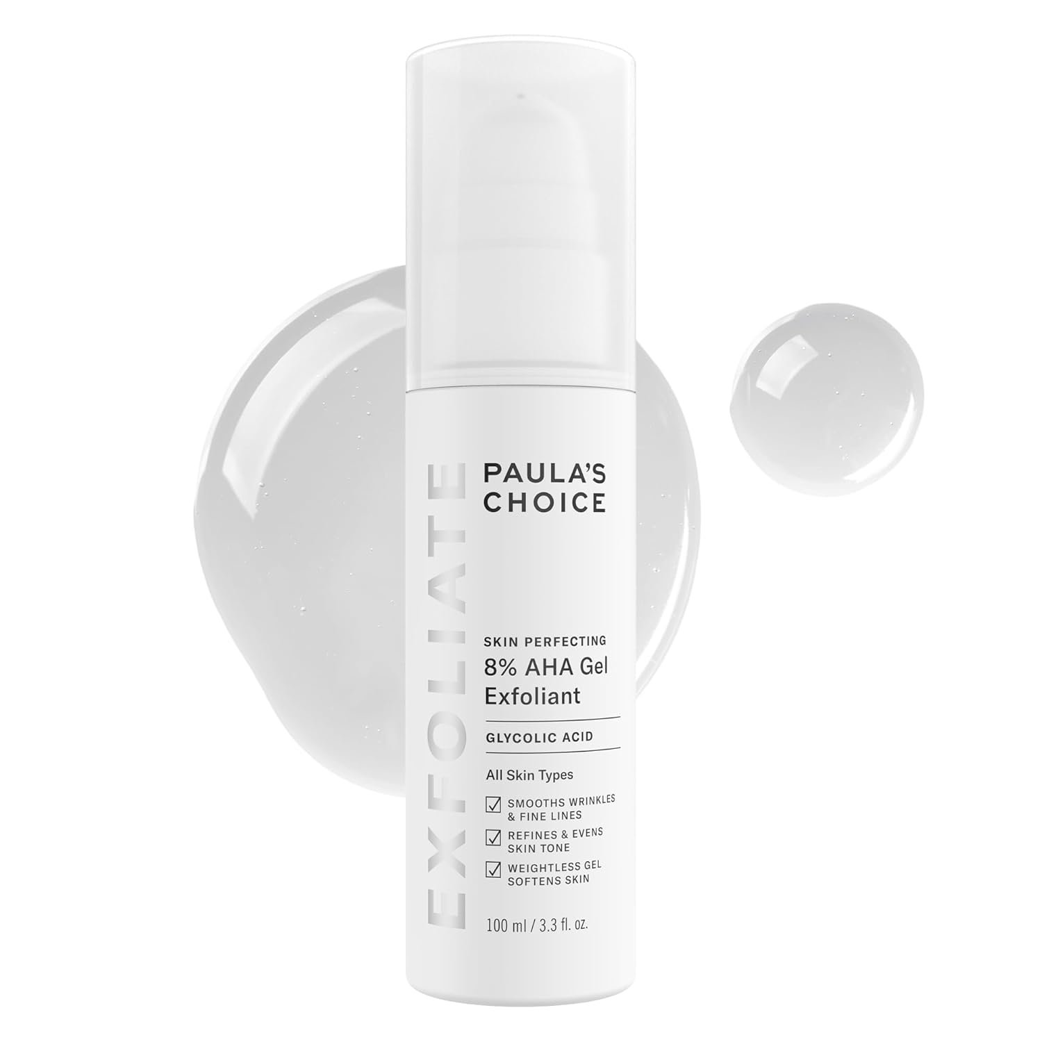 Paula’s Choice SKIN PERFECTING 8% AHA Exfoliant, Gel Exfoliant with Glycolic Acid Chamomile & Green Tea, Leave On Gentle Face Exfoliator for All Skin Types, Fragrance- Free