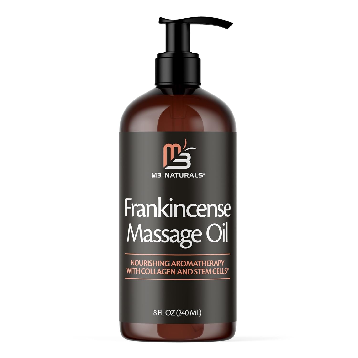 Frankincense Essential Massage Oil for Scars, Stretch Marks & Fine Lines, Firming, Hydrating, Smoothing & Calming Formula with Collagen, Stem Cells, Lavender & Grapefruit, 8 fl oz, by M3