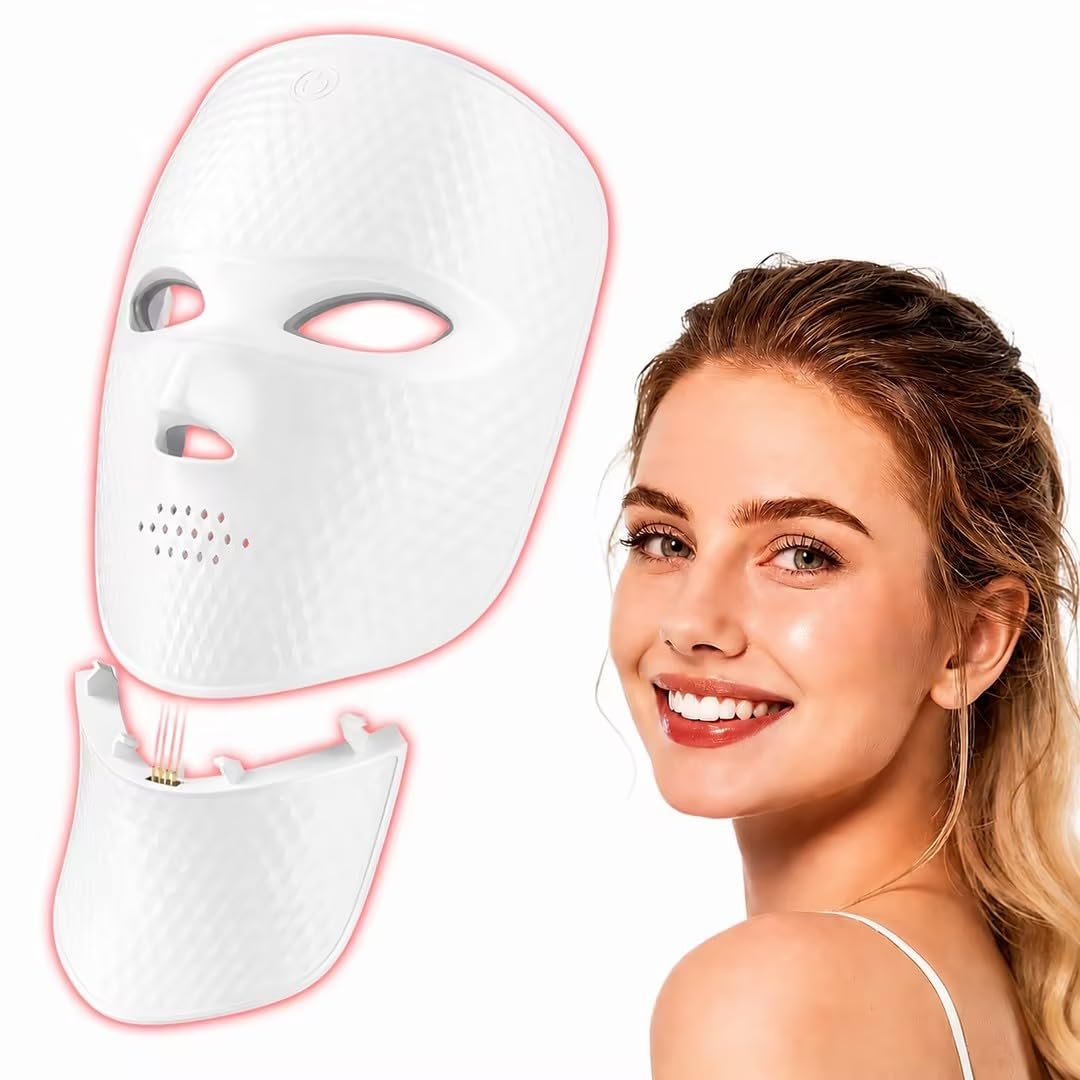LED Light Therapy Mask, Cordless & Rechargeable, Infrared,Red & Blue Light for Wrinkles and Acne Care, Full Coverage Skincare Device