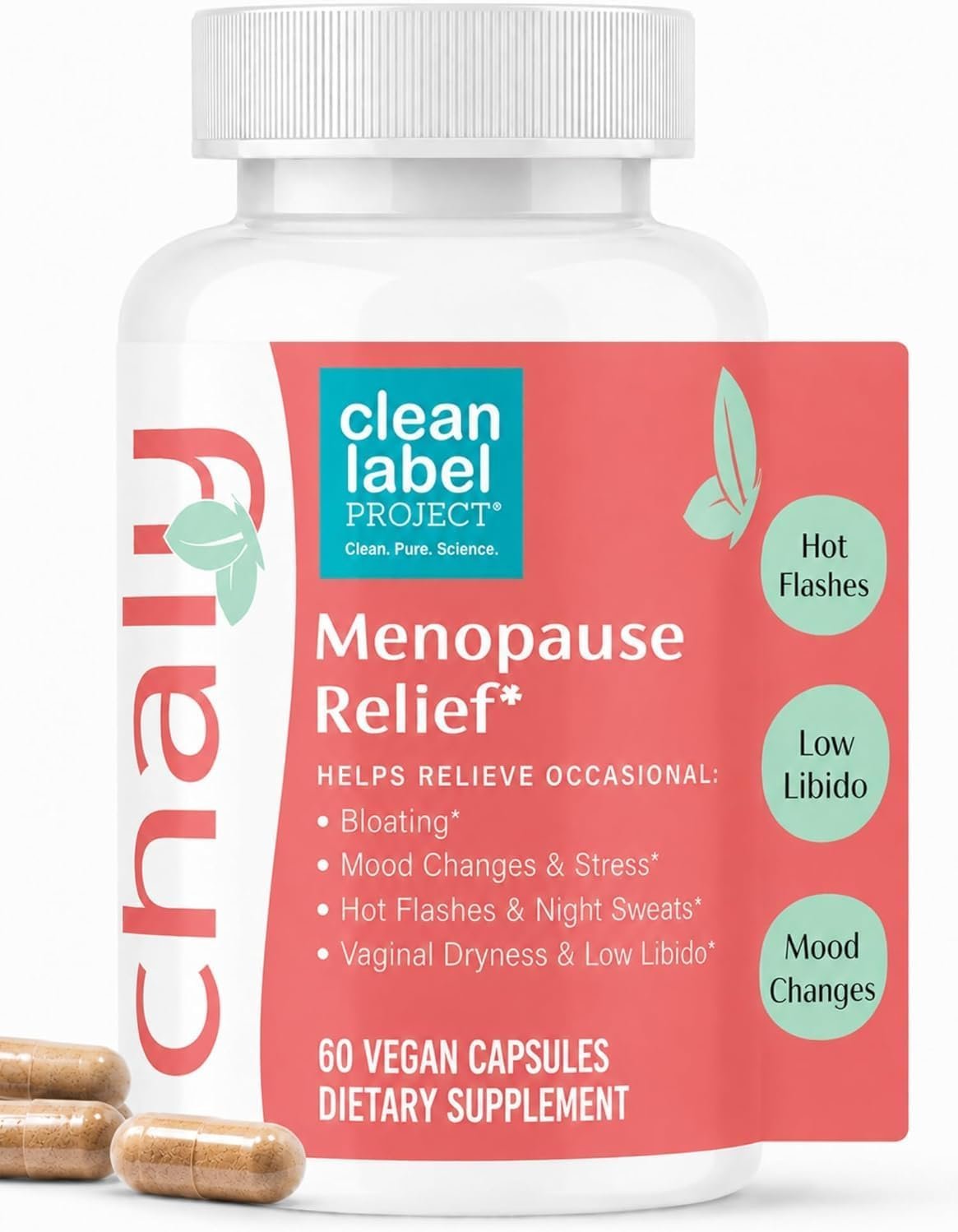 Chaly Menopause Supplements for Women Clean Label Project Certified® | Ashwagandha KSM-66 & Saffron | Hot Flashes, Night Sweats, Bloating, Libido, Vaginal Dryness & Mood Support | 60 Count